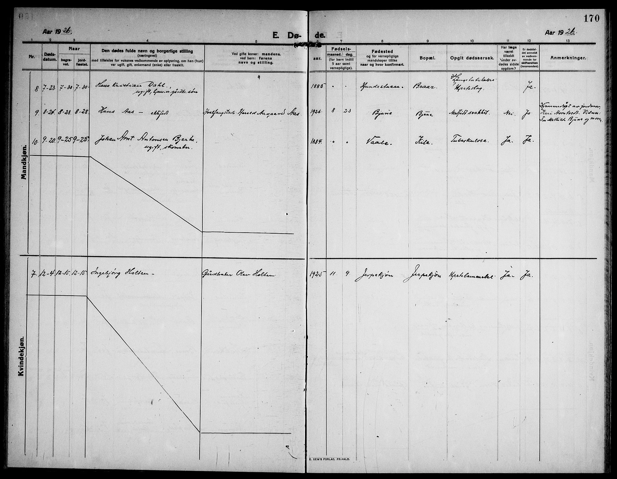 Ramnes kirkebøker, AV/SAKO-A-314/F/Fa/L0009: Parish register (official) no. I 9, 1912-1929, p. 170