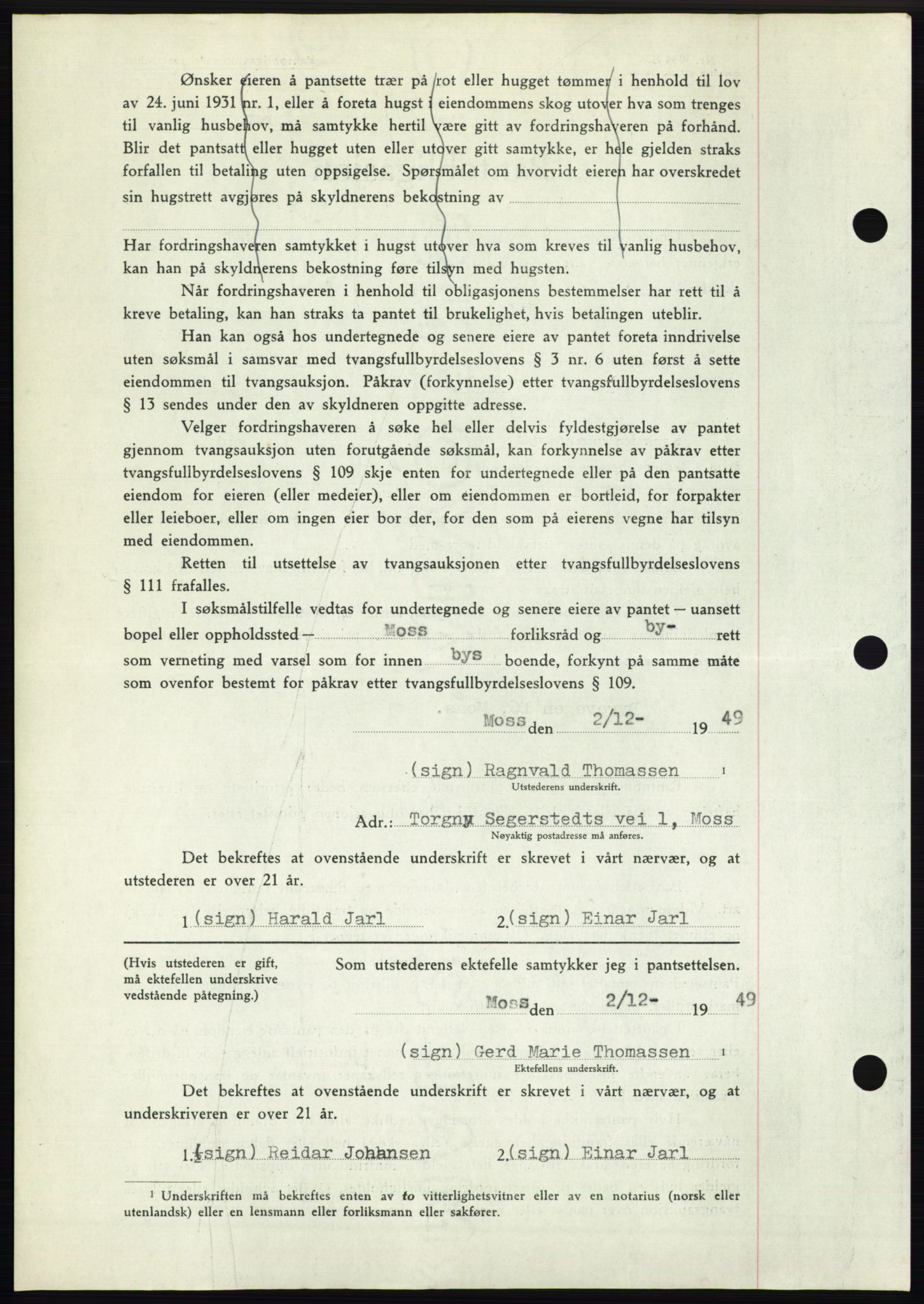 Moss sorenskriveri, SAO/A-10168: Mortgage book no. B23, 1949-1950, Diary no: : 3884/1949