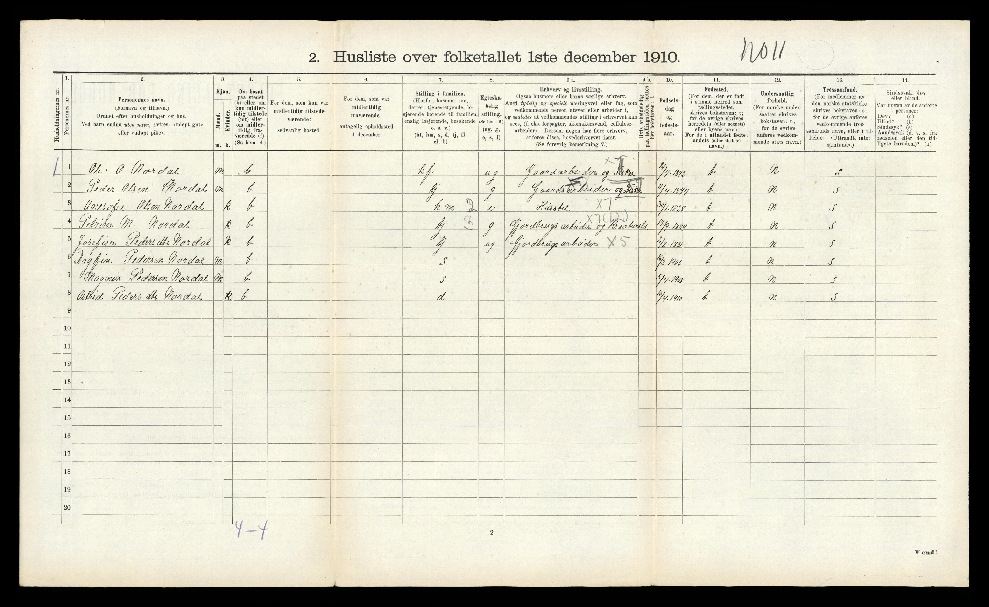 RA, 1910 census for Kinn, 1910, p. 909