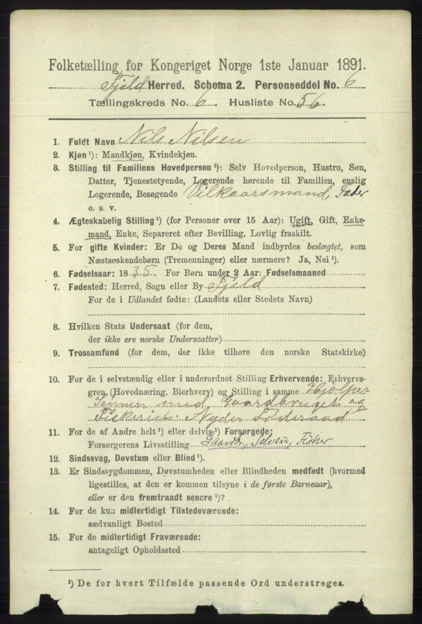 RA, 1891 census for 1246 Fjell, 1891, p. 3345