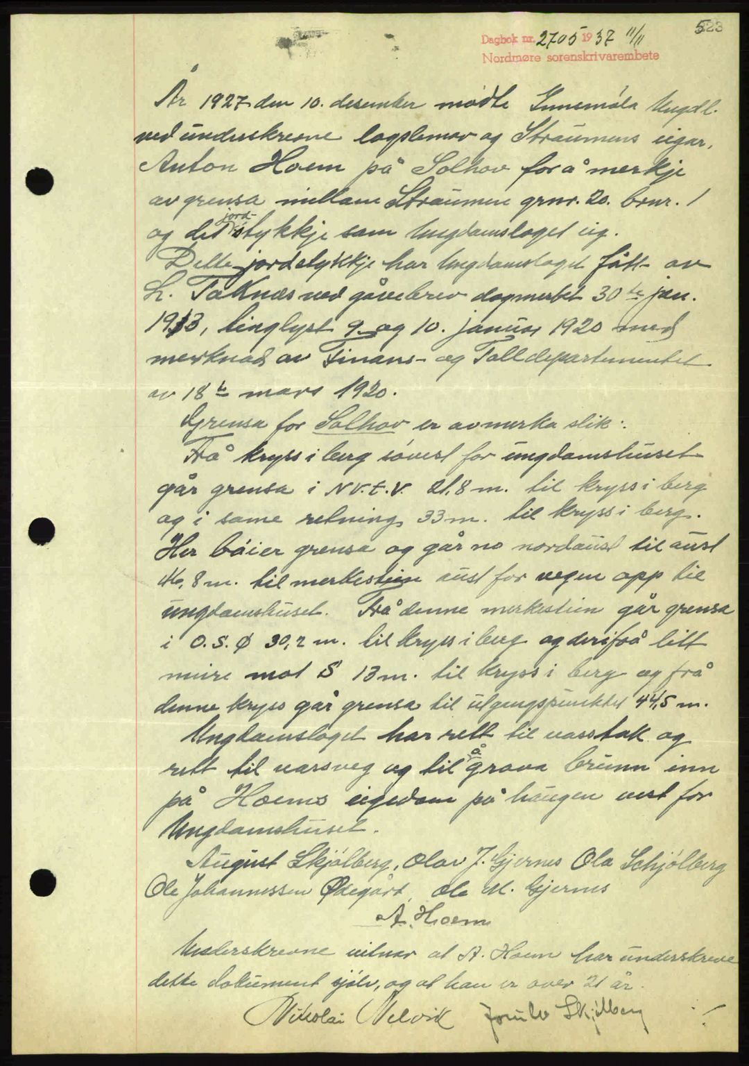 Nordmøre sorenskriveri, SAT/A-4132/1/2/2Ca: Mortgage book no. A82, 1937-1938, Diary no: : 2705/1937