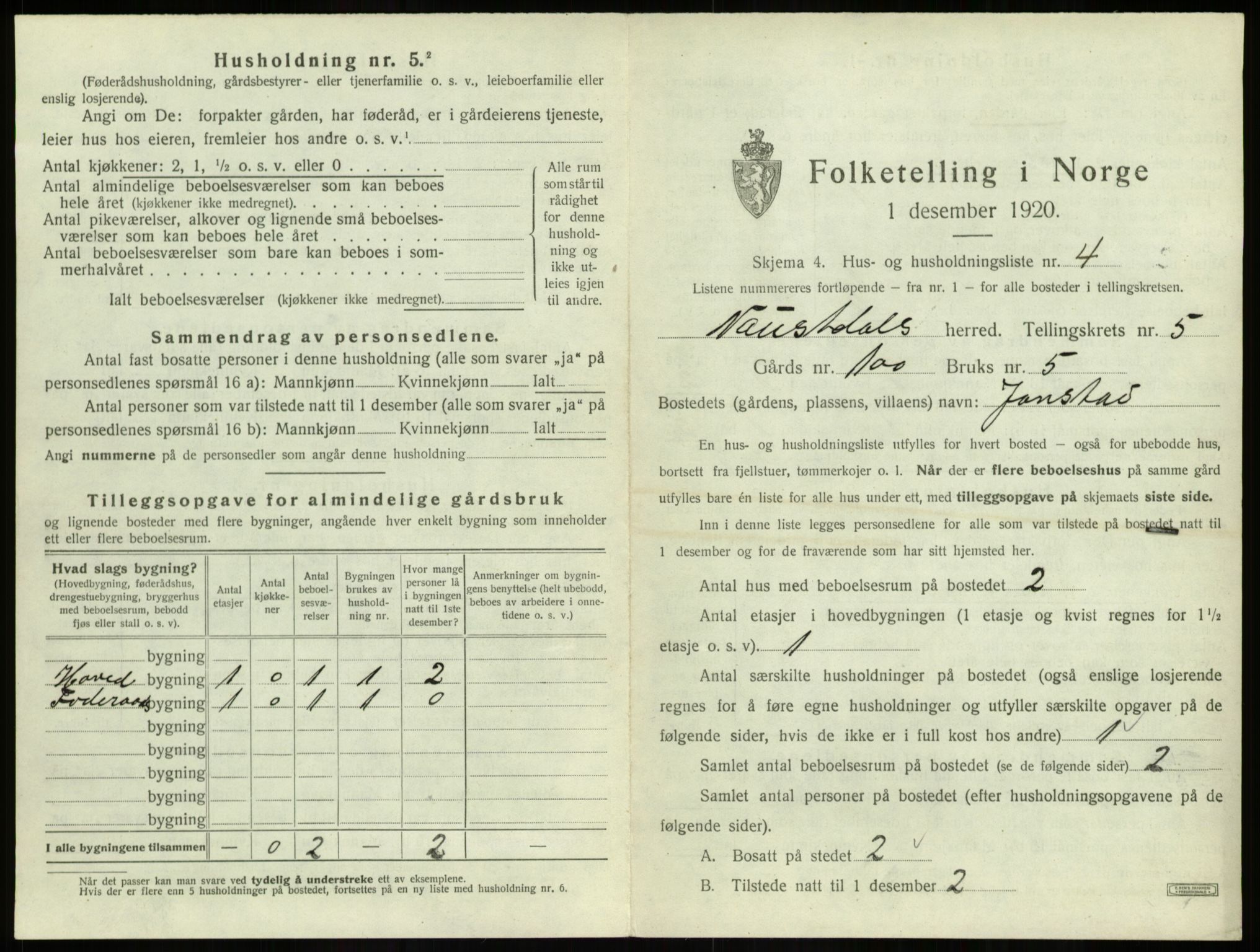 SAB, 1920 census for Naustdal, 1920, p. 399