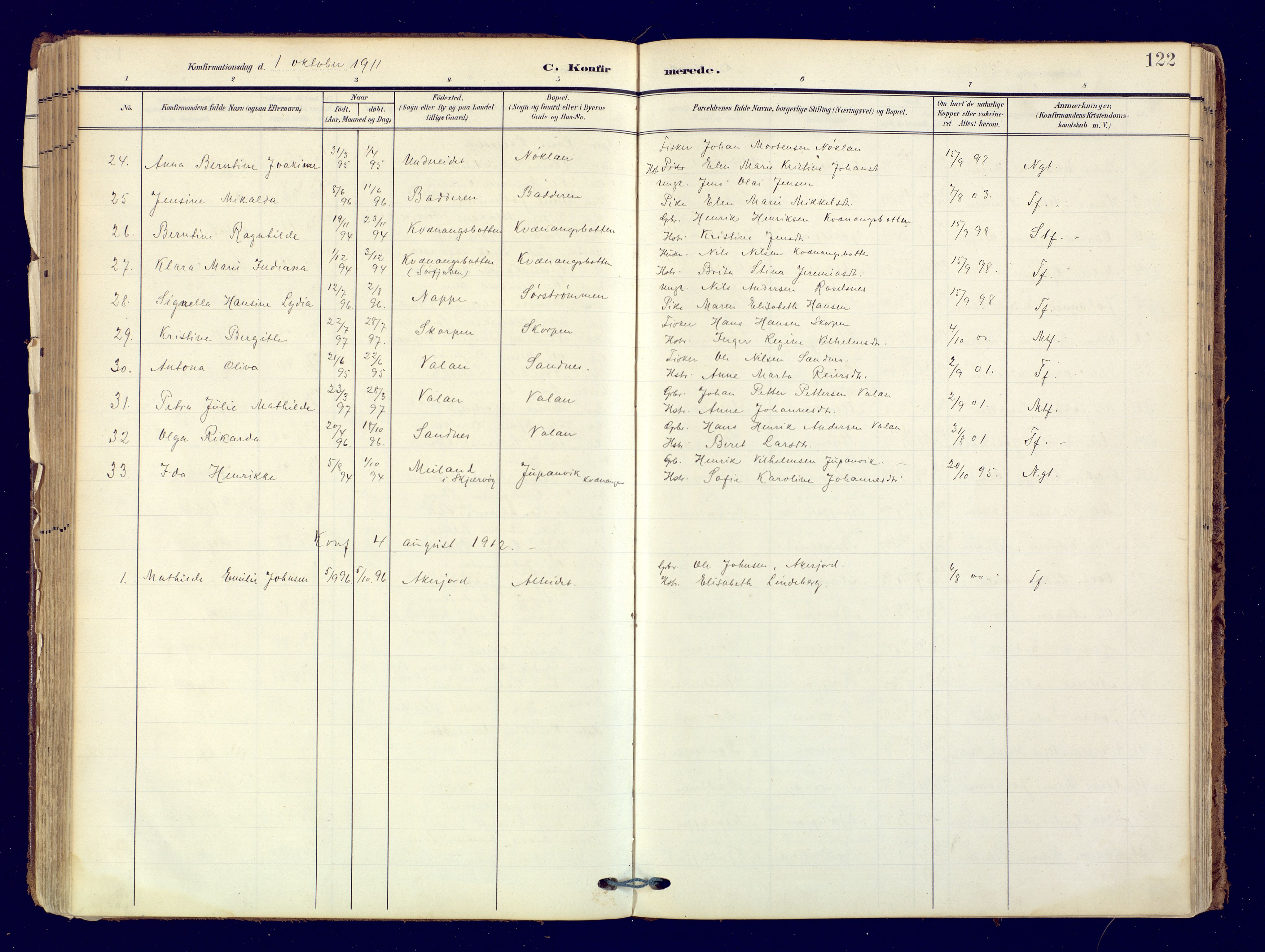 Skjervøy sokneprestkontor, AV/SATØ-S-1300/H/Ha/Haa: Parish register (official) no. 19, 1908-1936, p. 122