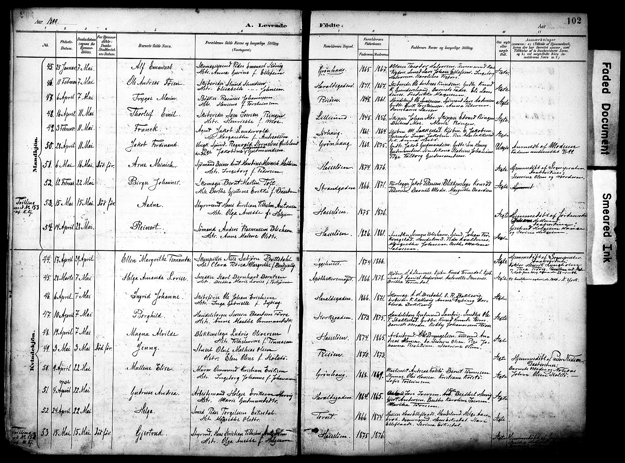 Haugesund sokneprestkontor, AV/SAST-A -101863/H/Ha/Haa/L0006: Parish register (official) no. A 6, 1891-1907, p. 102