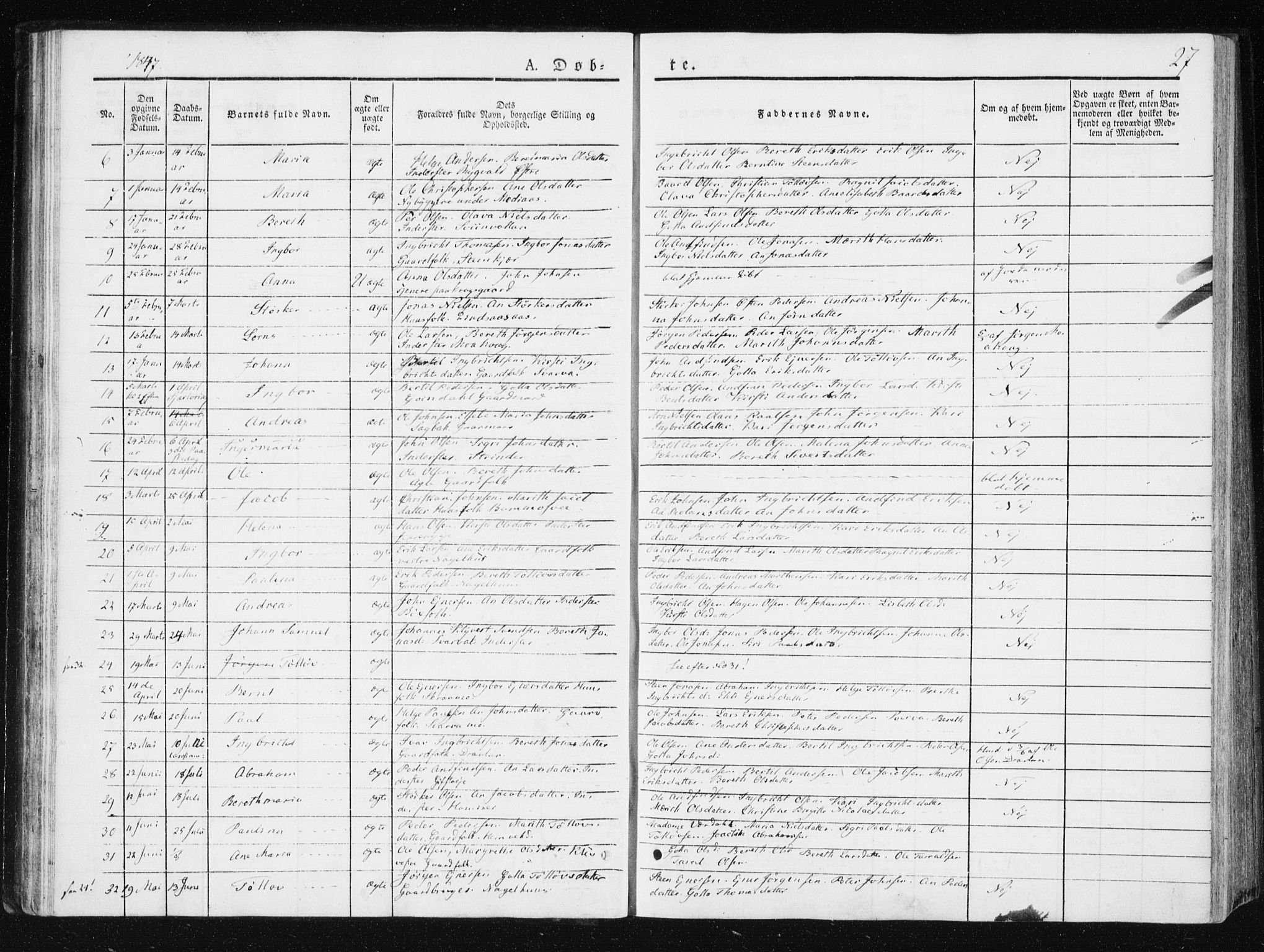 Ministerialprotokoller, klokkerbøker og fødselsregistre - Nord-Trøndelag, SAT/A-1458/749/L0470: Parish register (official) no. 749A04, 1834-1853, p. 27