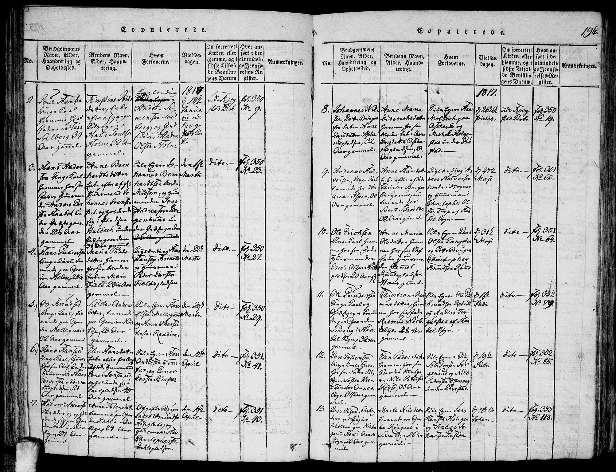 Kråkstad prestekontor Kirkebøker, SAO/A-10125a/F/Fa/L0003: Parish register (official) no. I 3, 1813-1824, p. 196