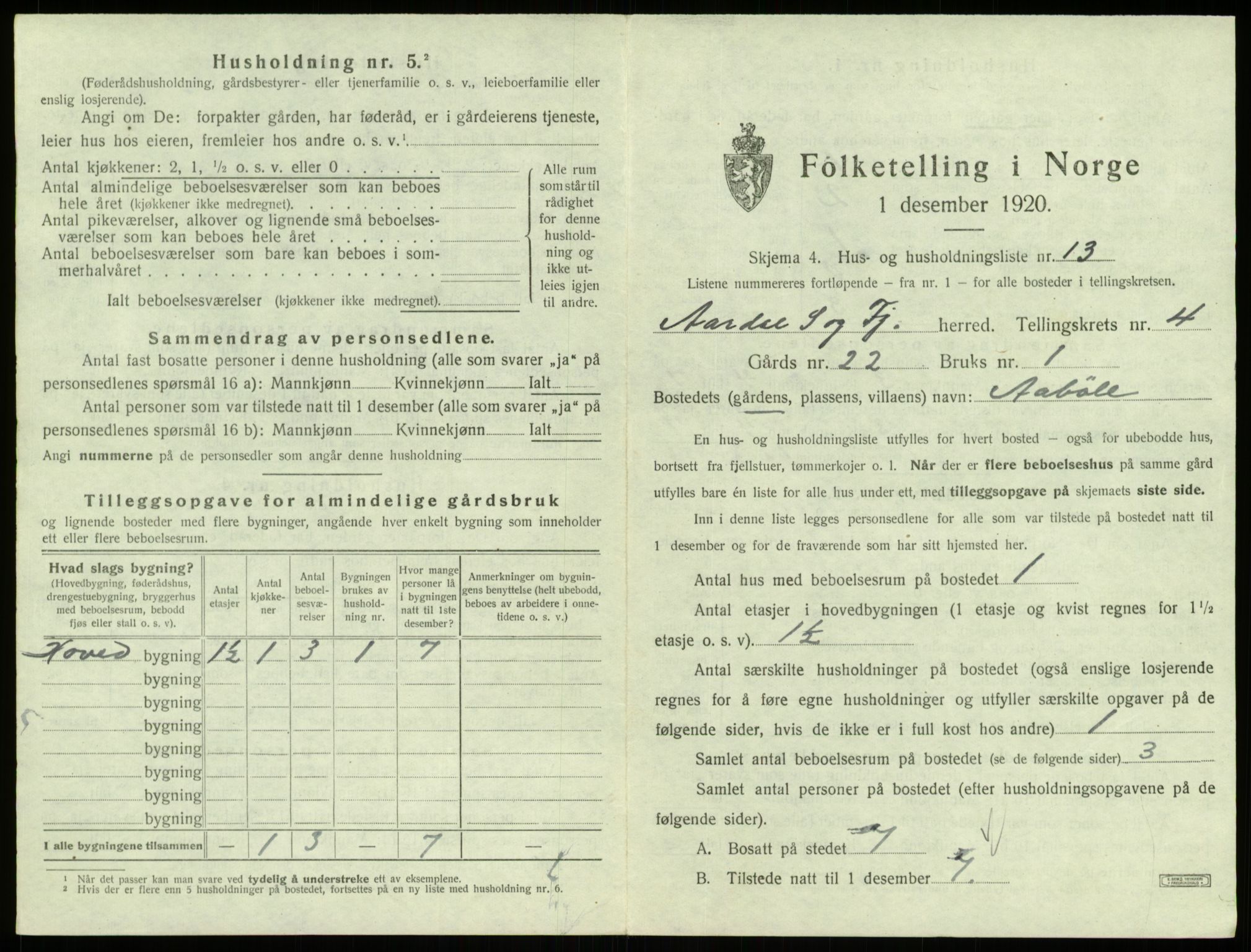 SAB, 1920 census for Årdal, 1920, p. 363