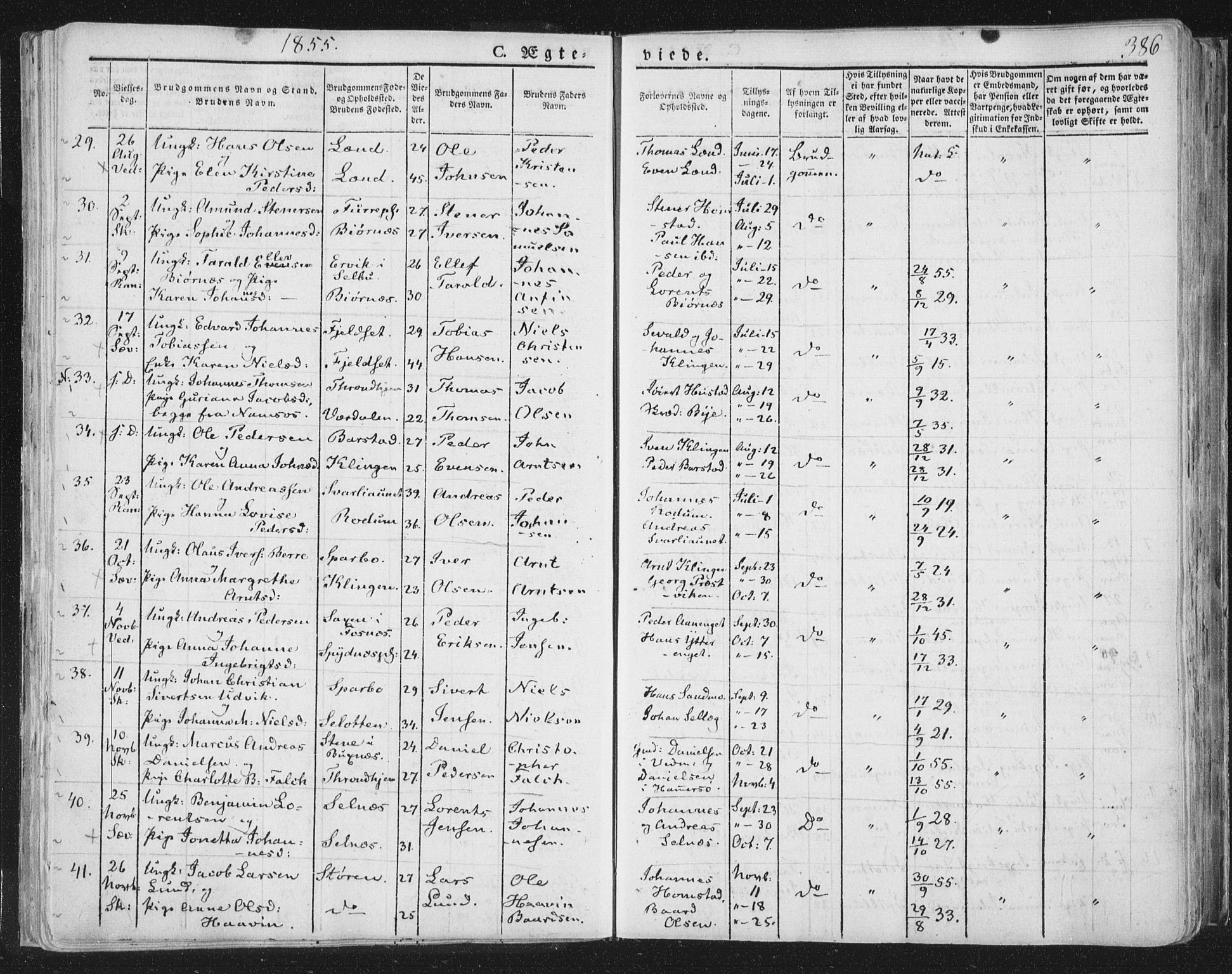 Ministerialprotokoller, klokkerbøker og fødselsregistre - Nord-Trøndelag, AV/SAT-A-1458/764/L0552: Parish register (official) no. 764A07b, 1824-1865, p. 386