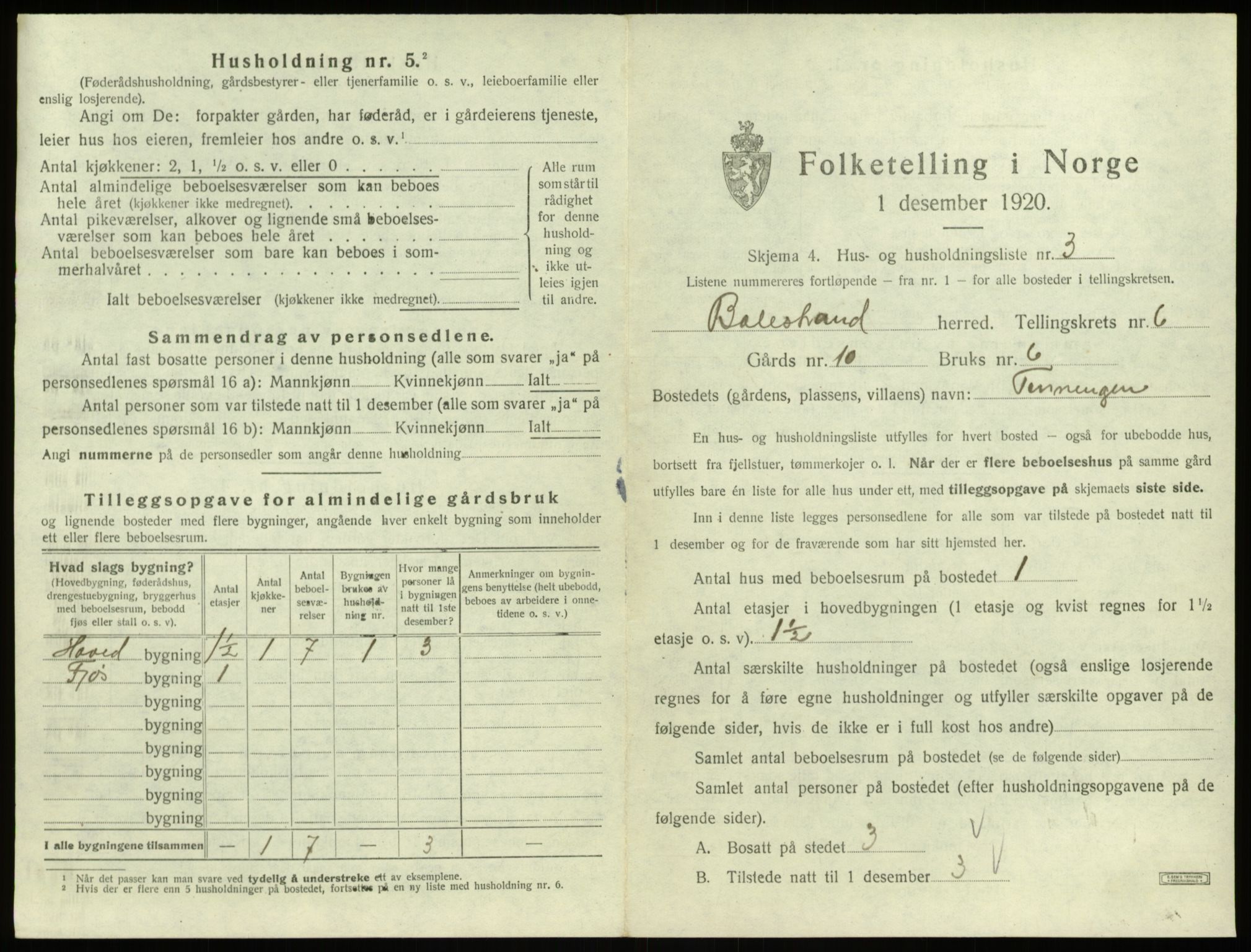 SAB, 1920 census for Balestrand, 1920, p. 402