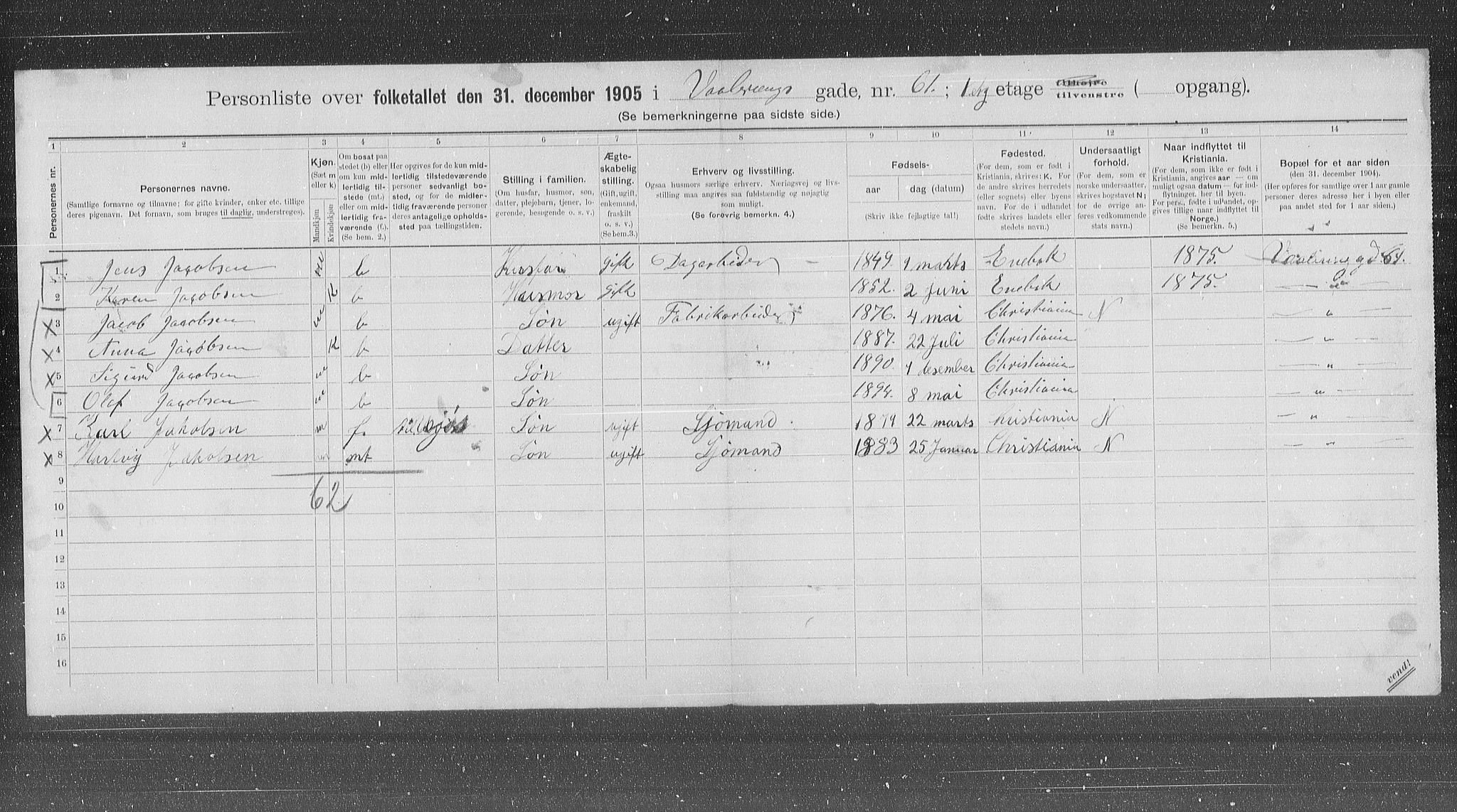 OBA, Municipal Census 1905 for Kristiania, 1905, p. 64152