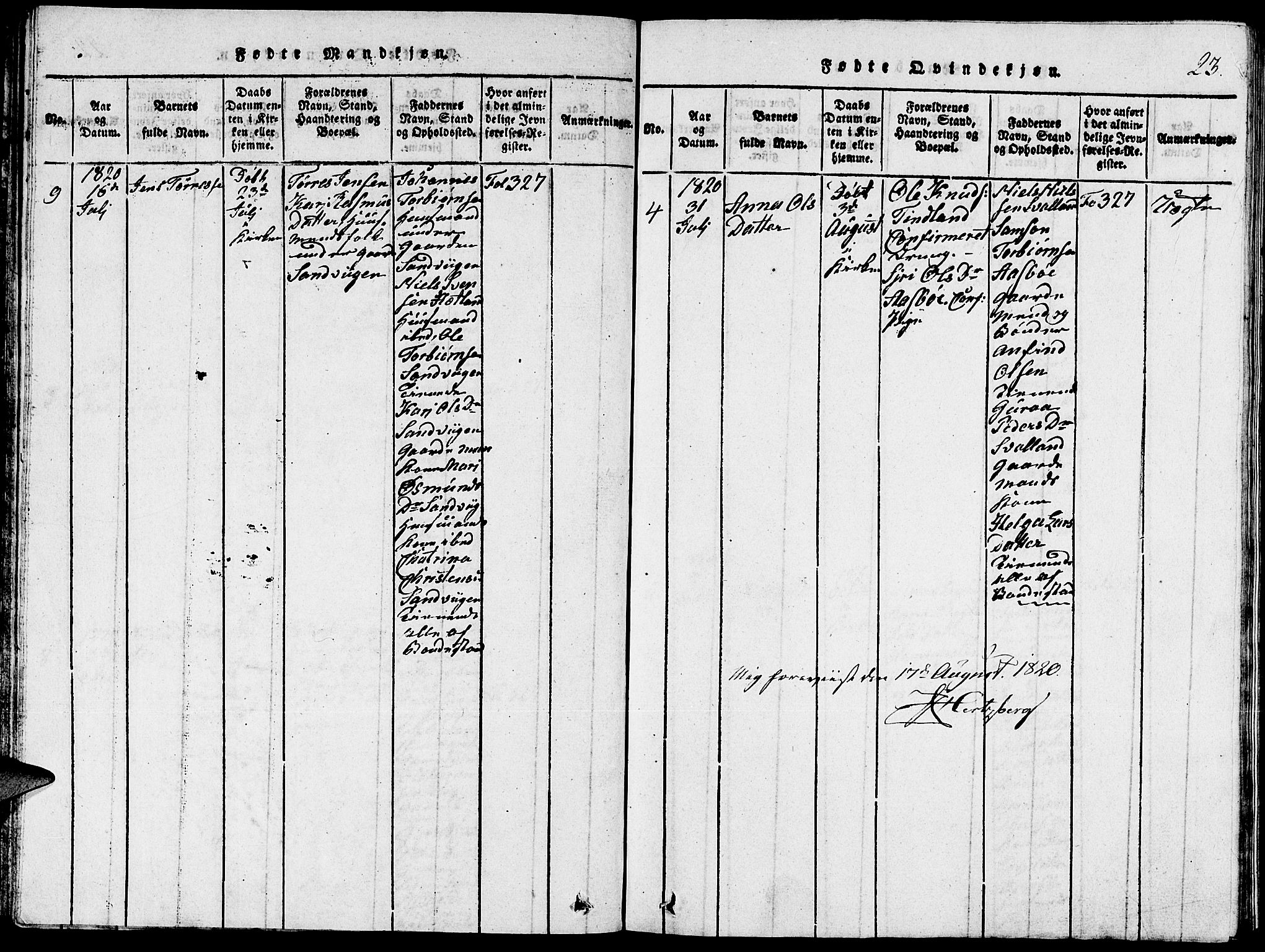 Fjelberg sokneprestembete, SAB/A-75201/H/Hab: Parish register (copy) no. A 1, 1816-1823, p. 23