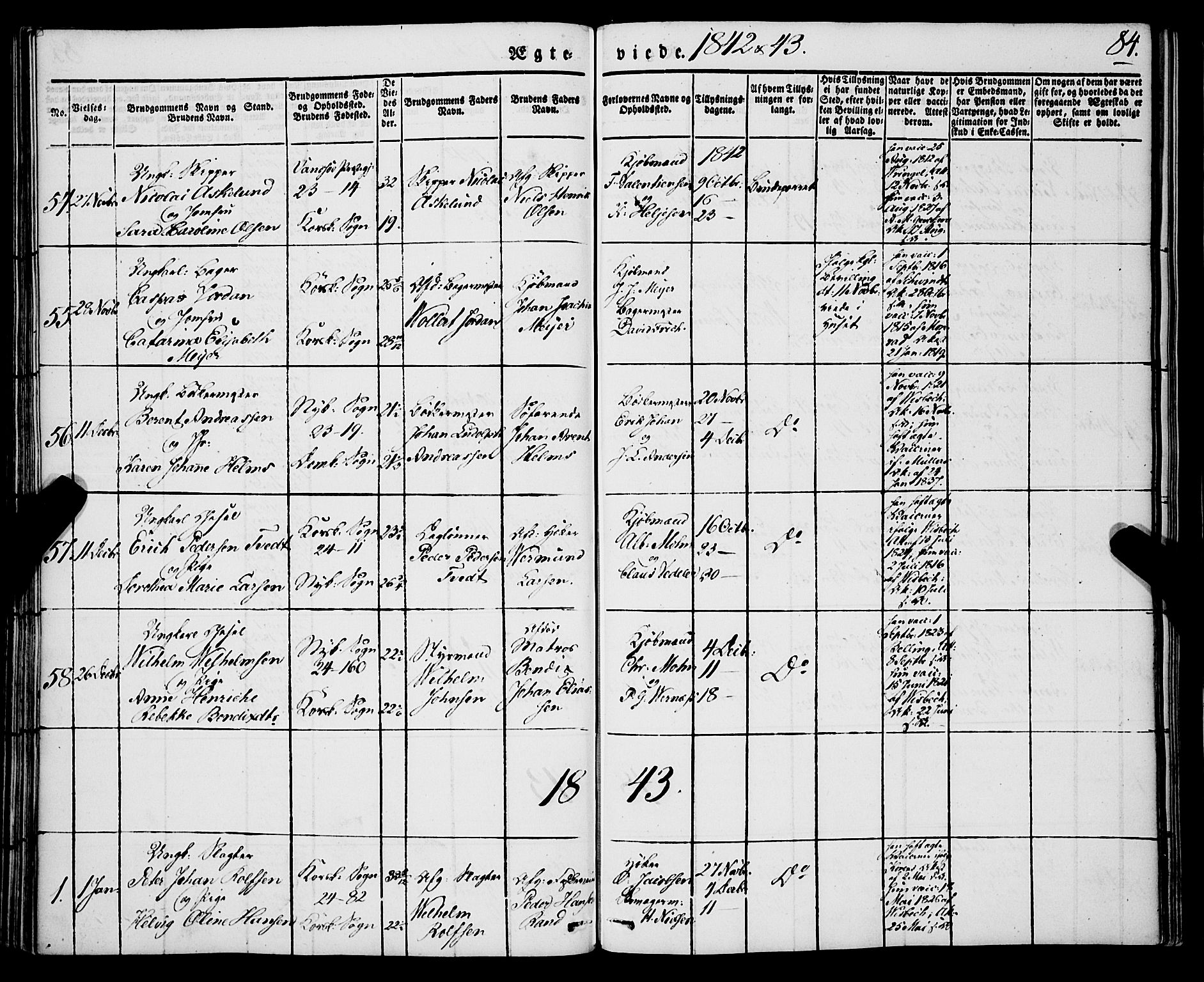 Korskirken sokneprestembete, SAB/A-76101/H/Haa/L0034: Parish register (official) no. D 1, 1832-1852, p. 84