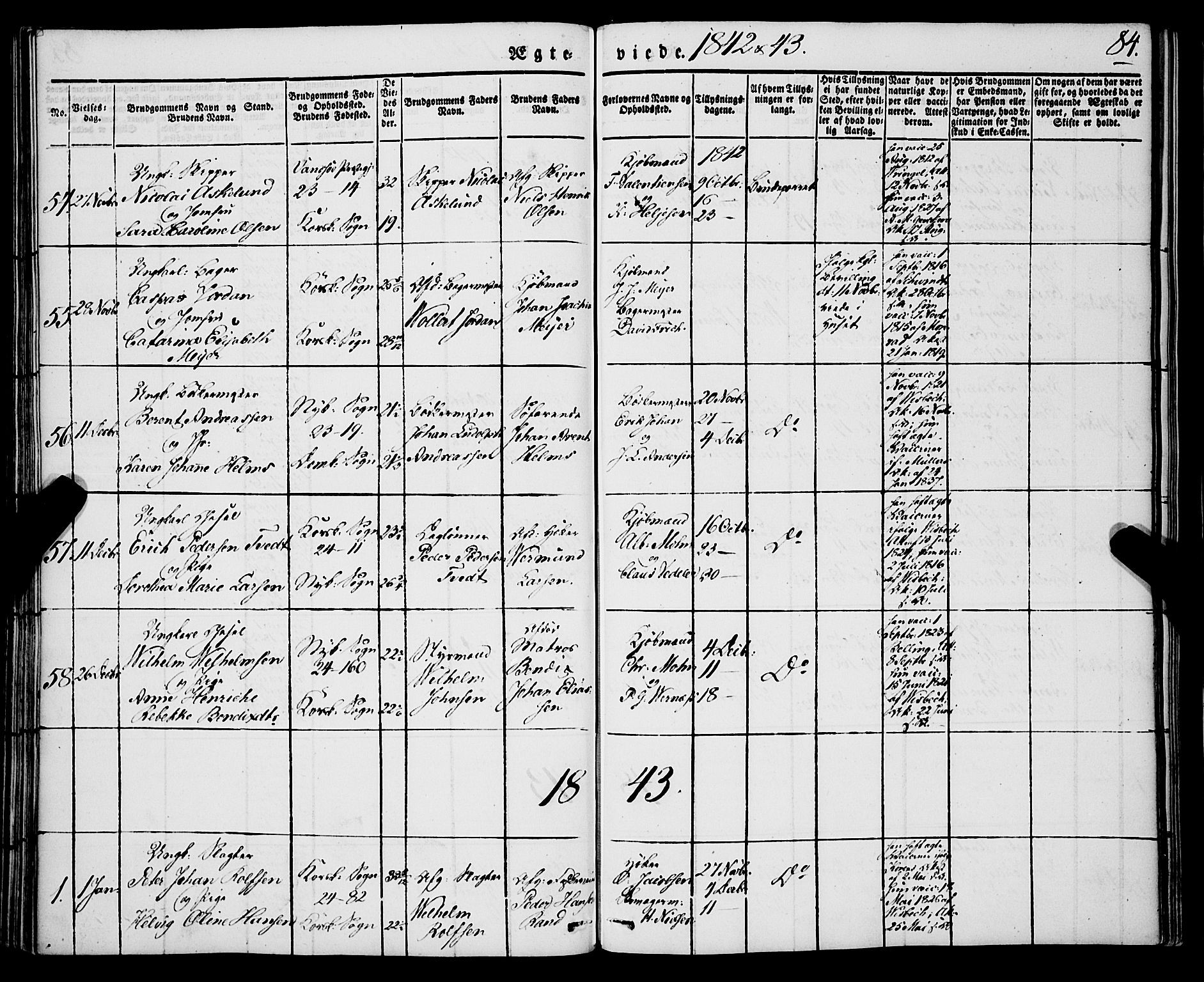 Korskirken sokneprestembete, AV/SAB-A-76101/H/Haa/L0034: Parish register (official) no. D 1, 1832-1852, p. 84