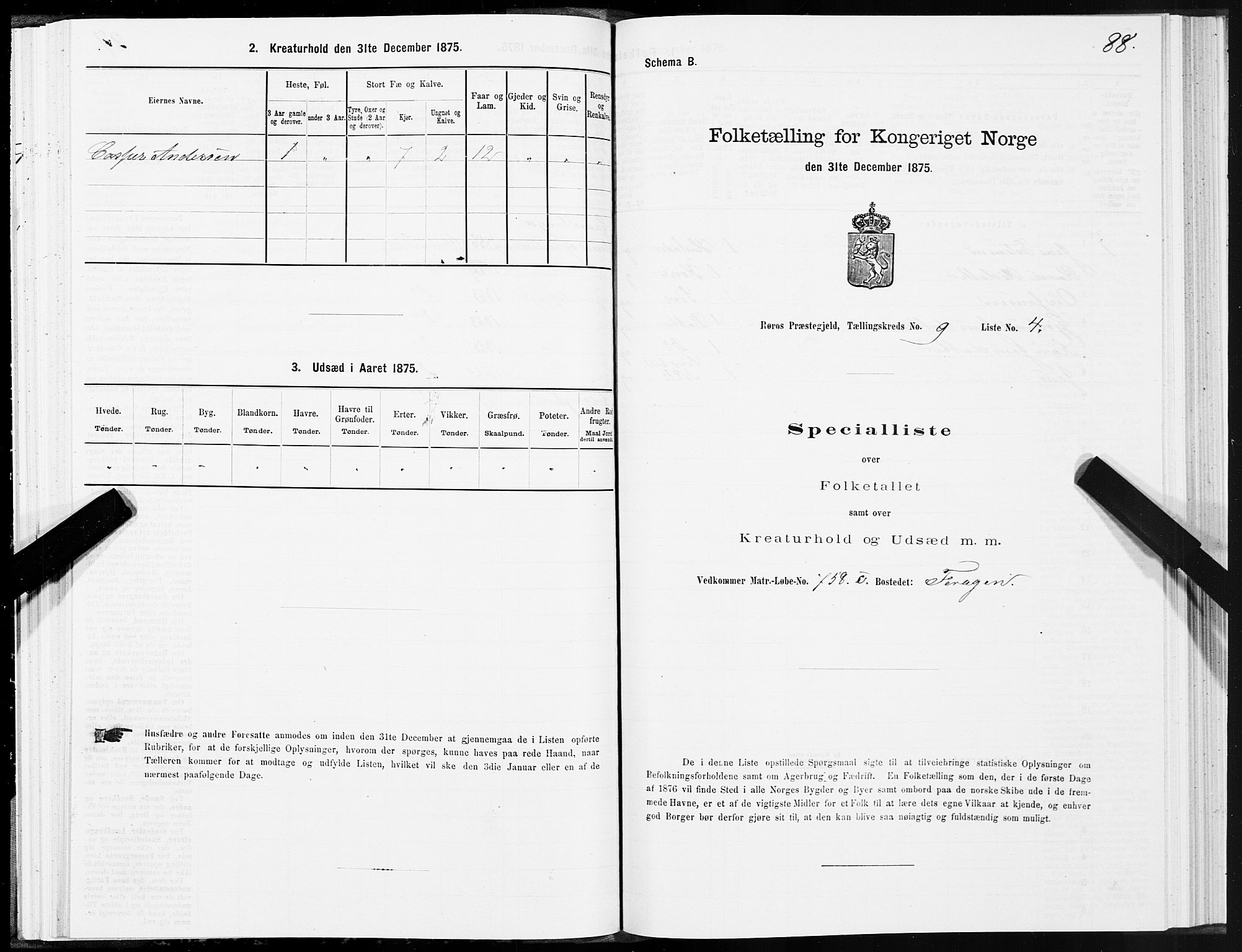 SAT, 1875 census for 1640P Røros, 1875, p. 5088