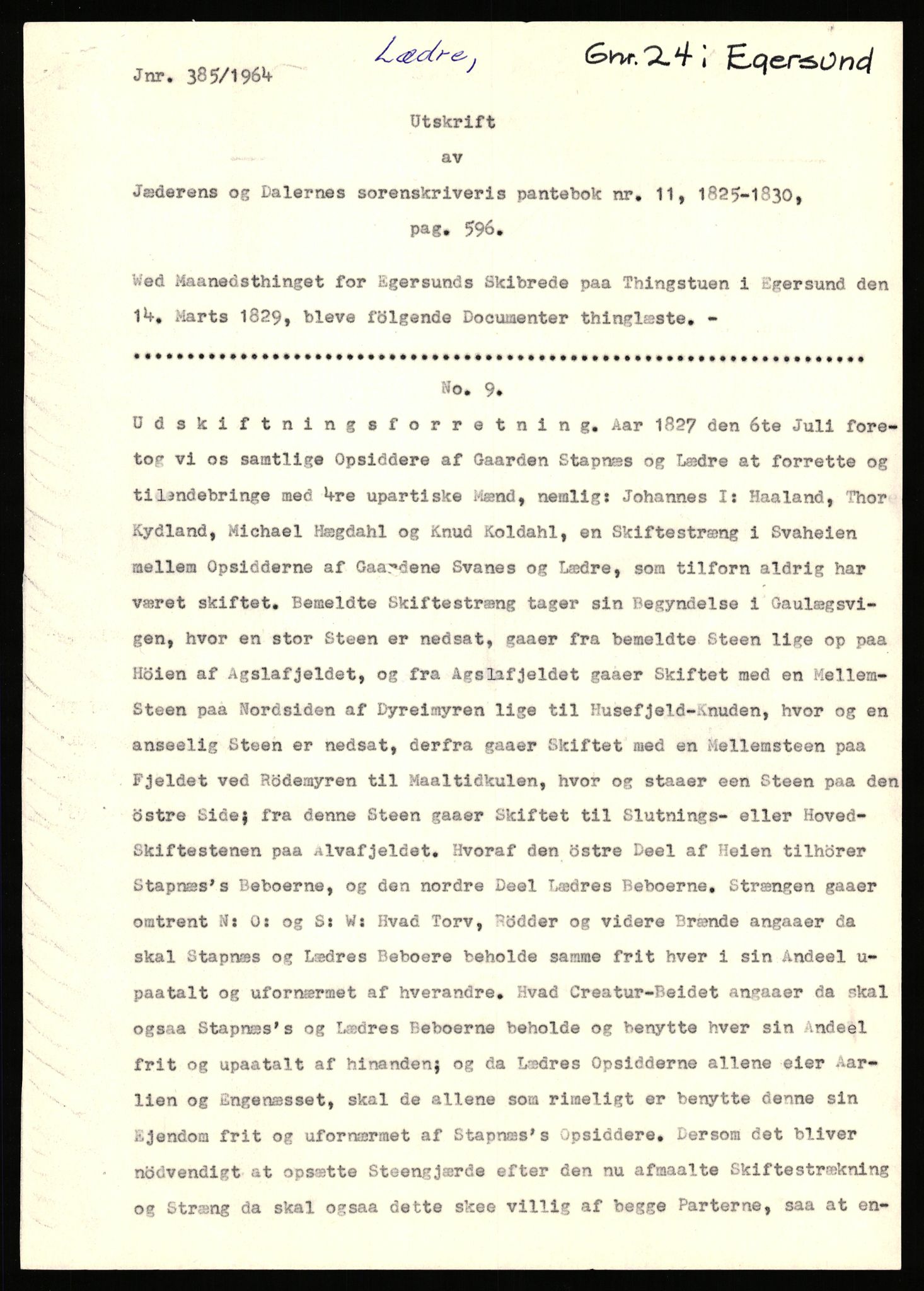 Statsarkivet i Stavanger, SAST/A-101971/03/Y/Yj/L0055: Avskrifter sortert etter gårdsnavn: Lunde nordre - Løining i Elven, 1750-1930, p. 653