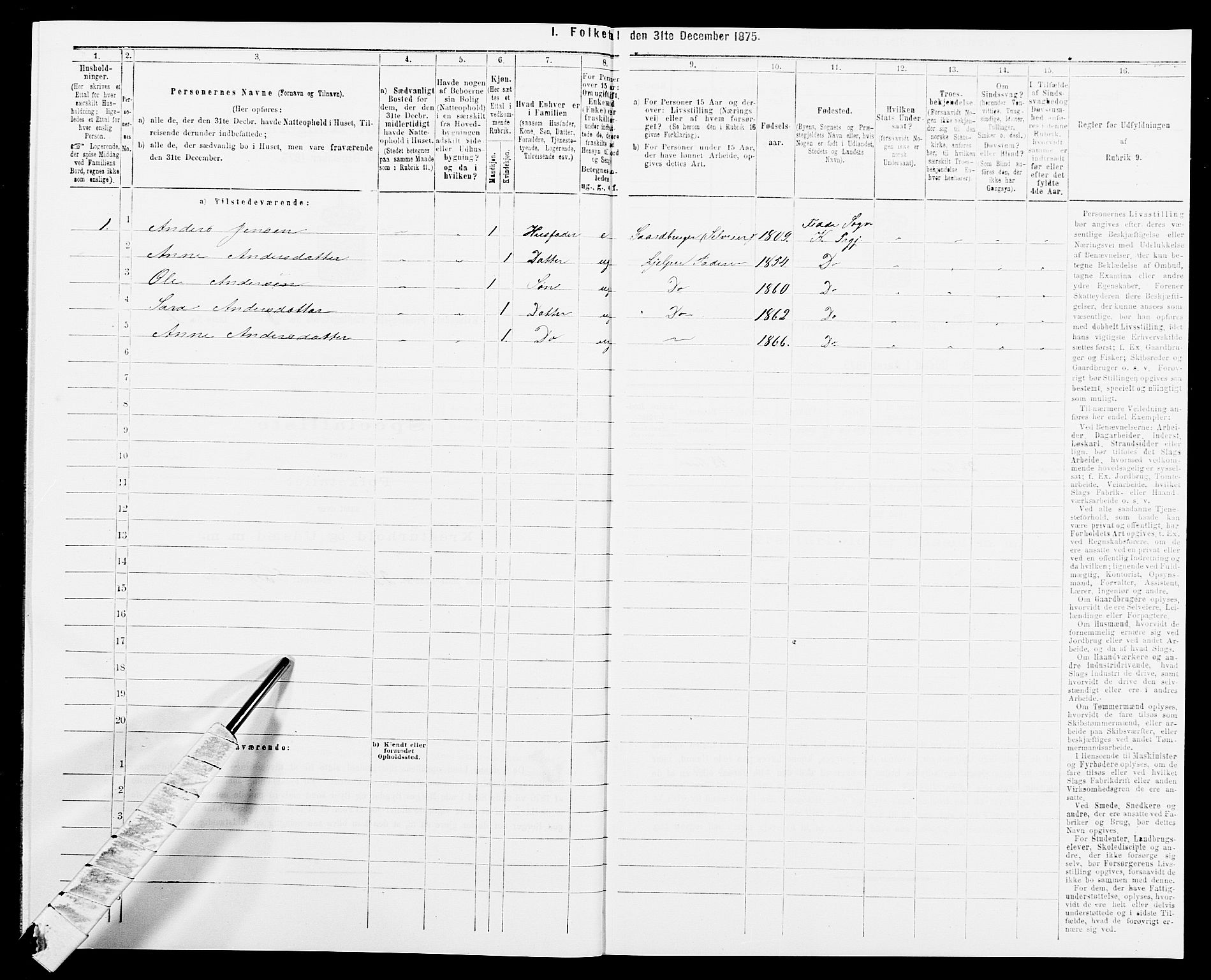 SAK, 1875 census for 1037P Kvinesdal, 1875, p. 1542