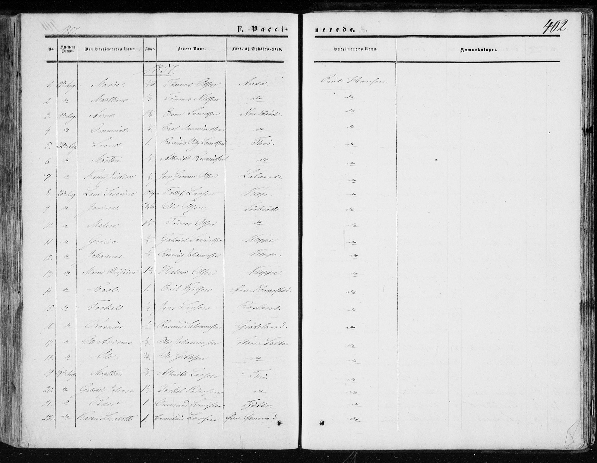 Klepp sokneprestkontor, AV/SAST-A-101803/001/3/30BA/L0005: Parish register (official) no. A 5, 1853-1870, p. 402