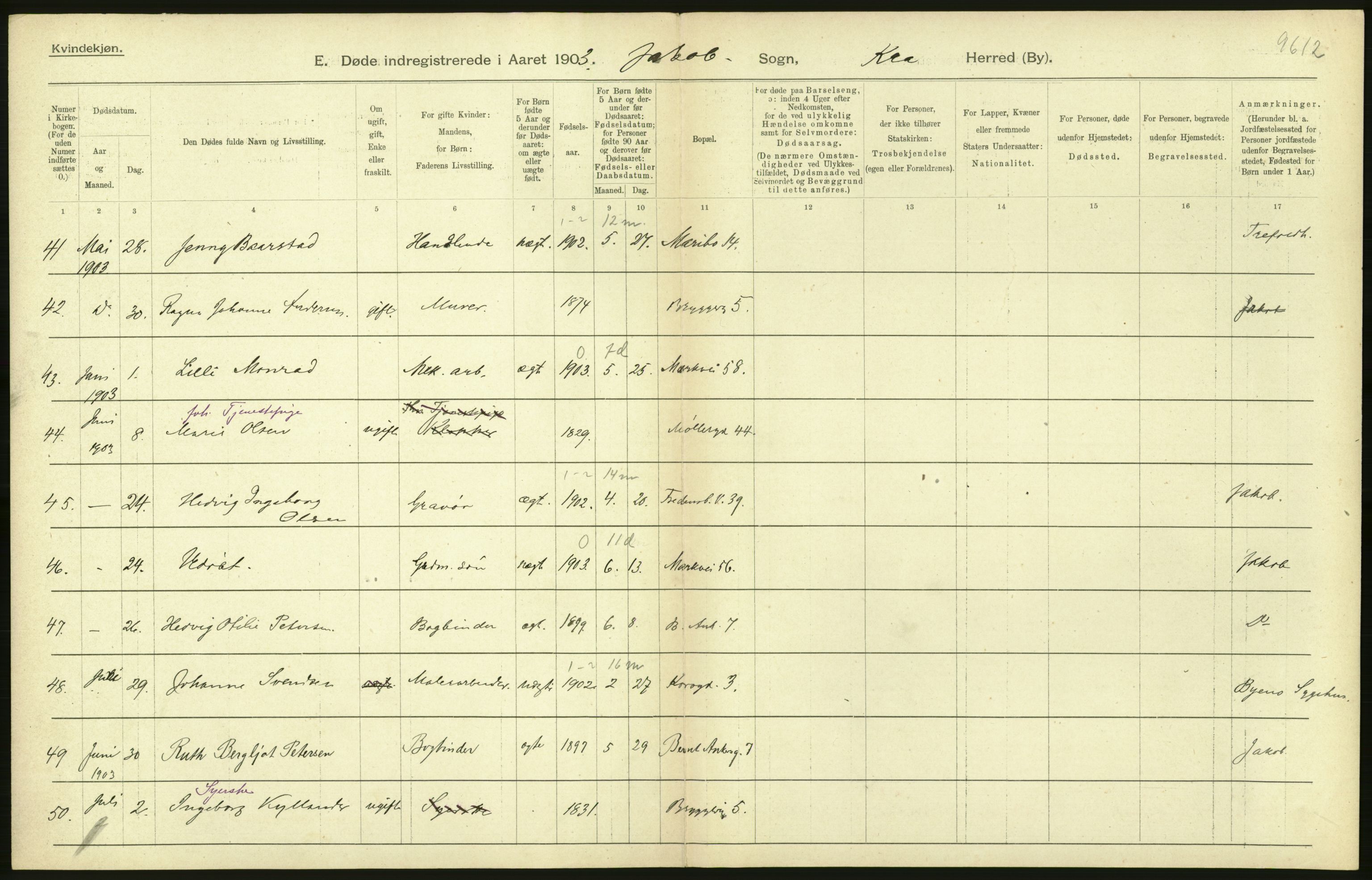 Statistisk sentralbyrå, Sosiodemografiske emner, Befolkning, AV/RA-S-2228/D/Df/Dfa/Dfaa/L0004: Kristiania: Gifte, døde, 1903, p. 220