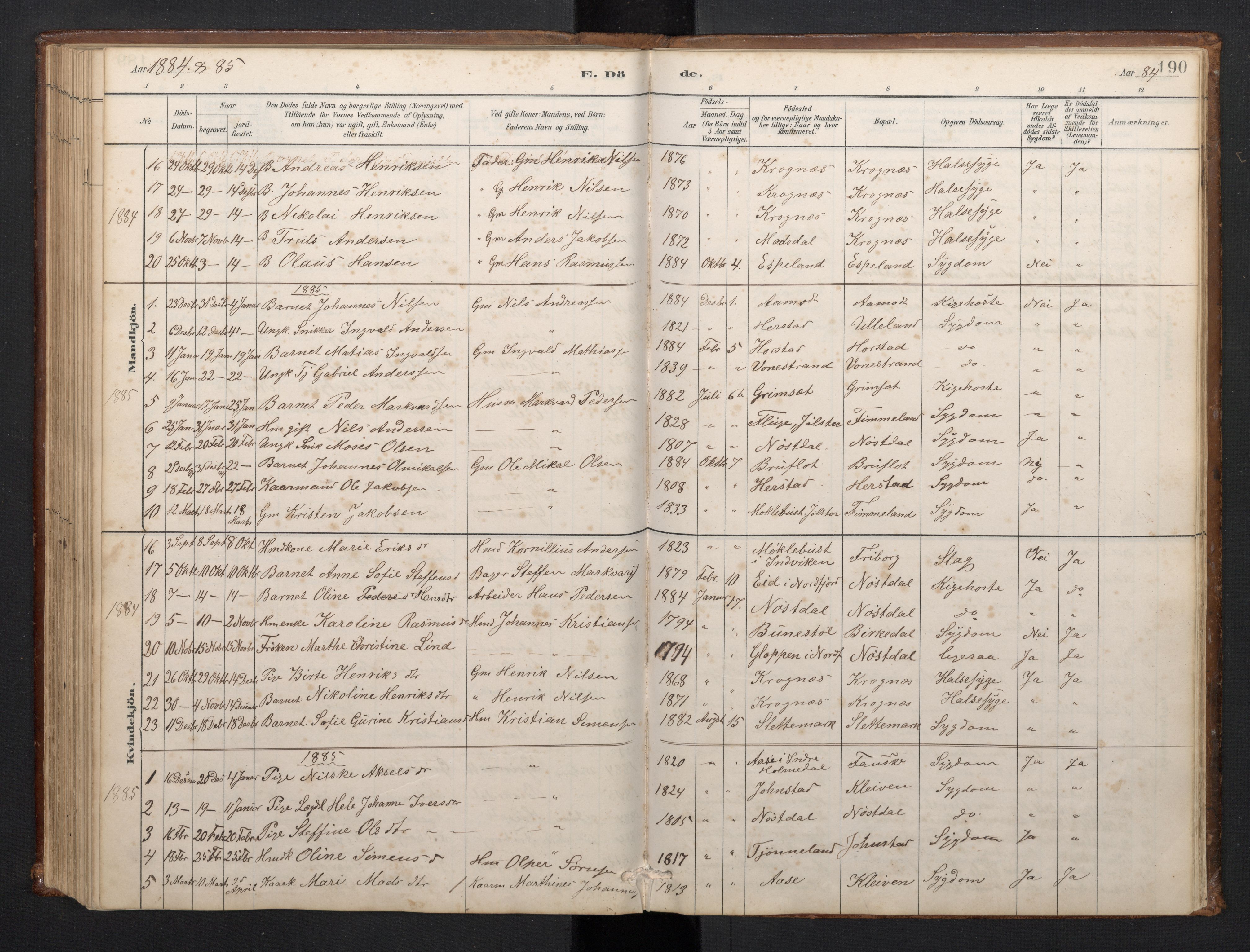 Førde sokneprestembete, AV/SAB-A-79901/H/Hab/Habd/L0003: Parish register (copy) no. D 3, 1881-1897, p. 189b-190a
