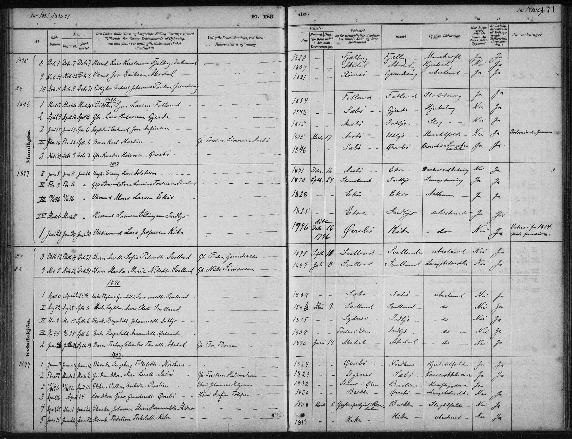 Fjelberg sokneprestembete, SAB/A-75201/H/Haa: Parish register (official) no. B  1, 1879-1919, p. 171