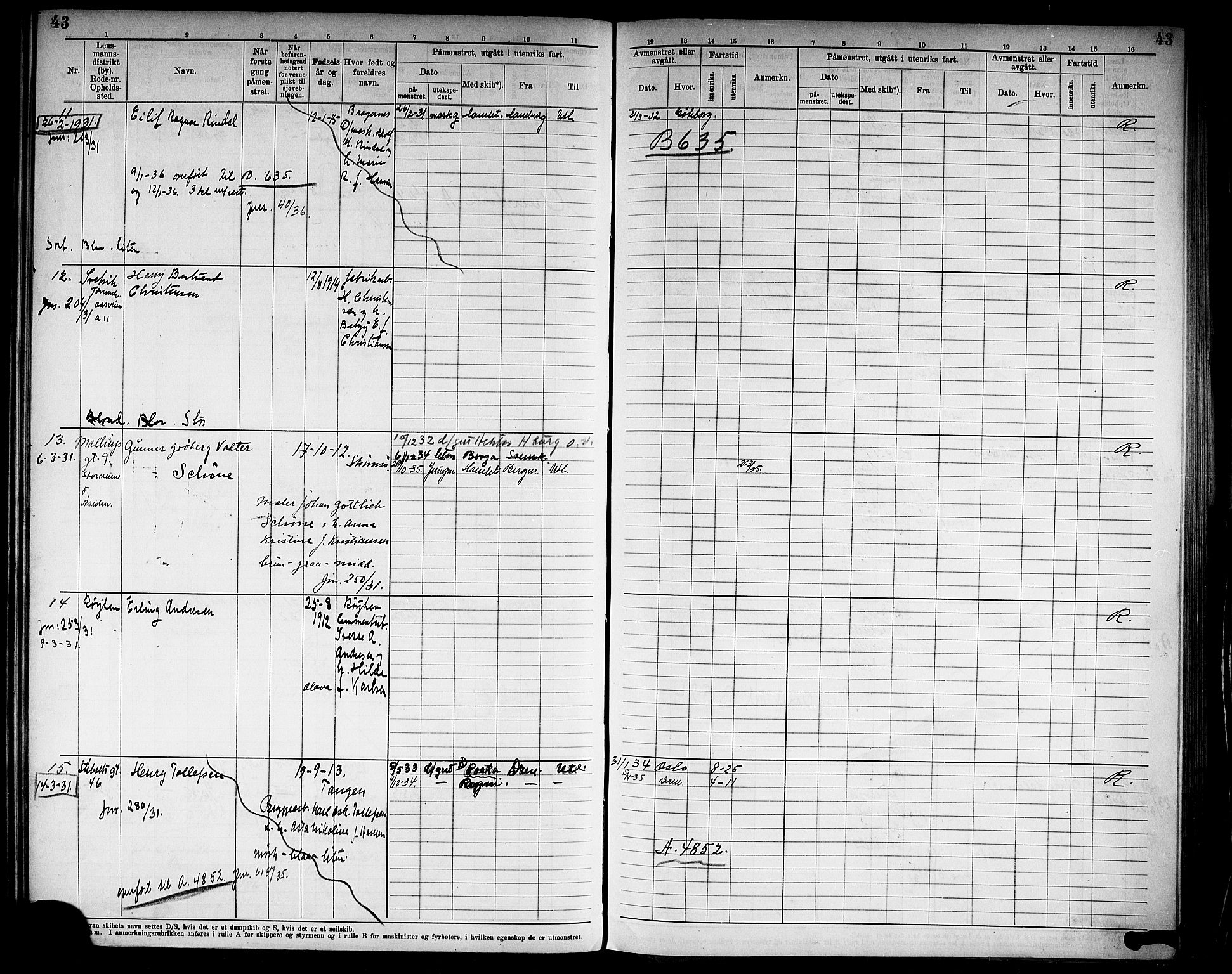 Drammen innrulleringsdistrikt, SAKO/A-781/F/Fd/L0007: Midlertidige patenter, 1930-1940, p. 45