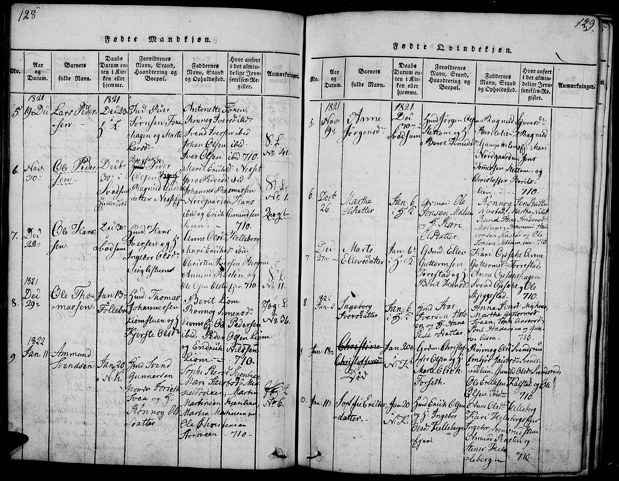 Gausdal prestekontor, SAH/PREST-090/H/Ha/Haa/L0005: Parish register (official) no. 5, 1817-1829, p. 128-129