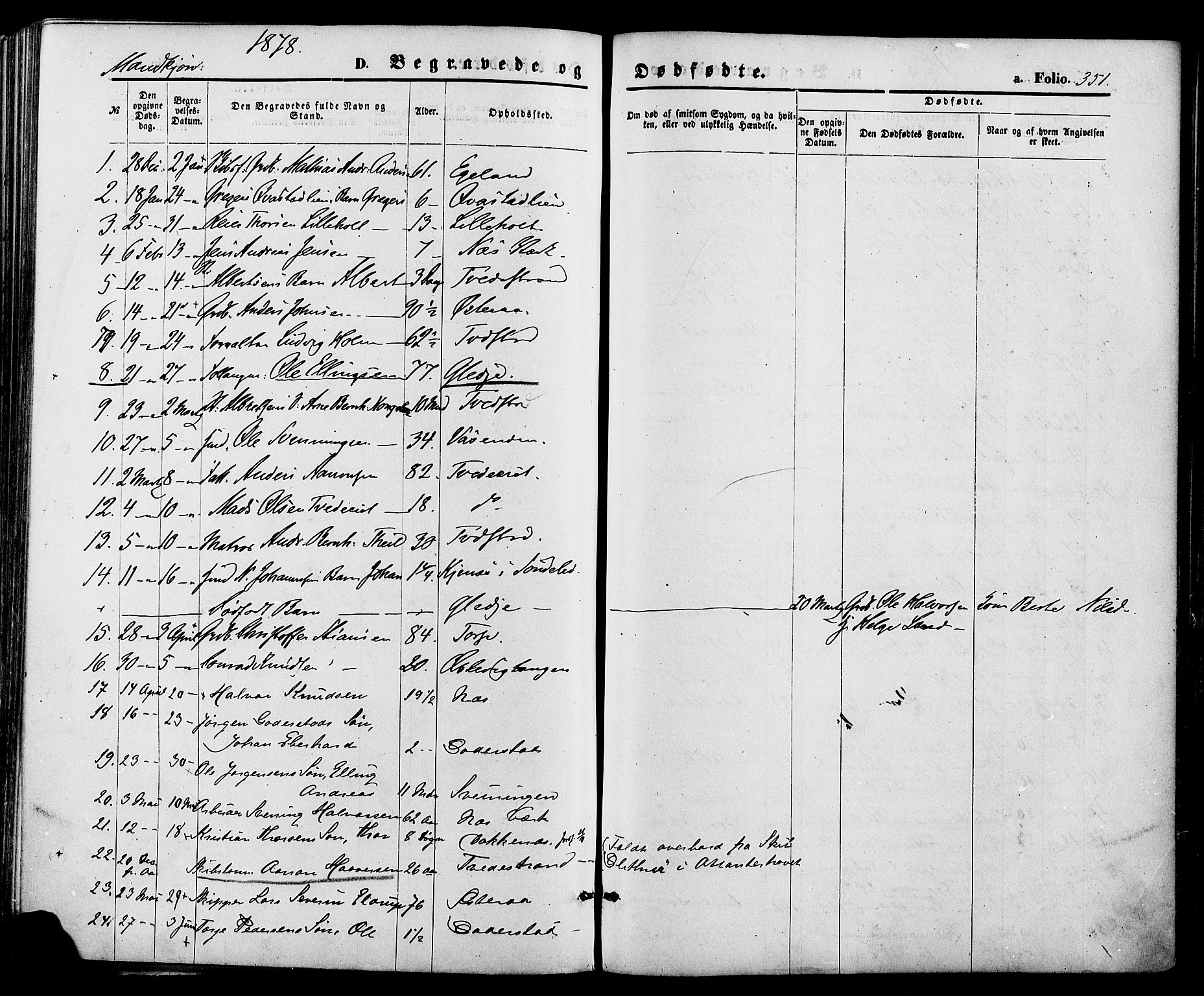 Holt sokneprestkontor, AV/SAK-1111-0021/F/Fa/L0010: Parish register (official) no. A 10, 1872-1885, p. 351