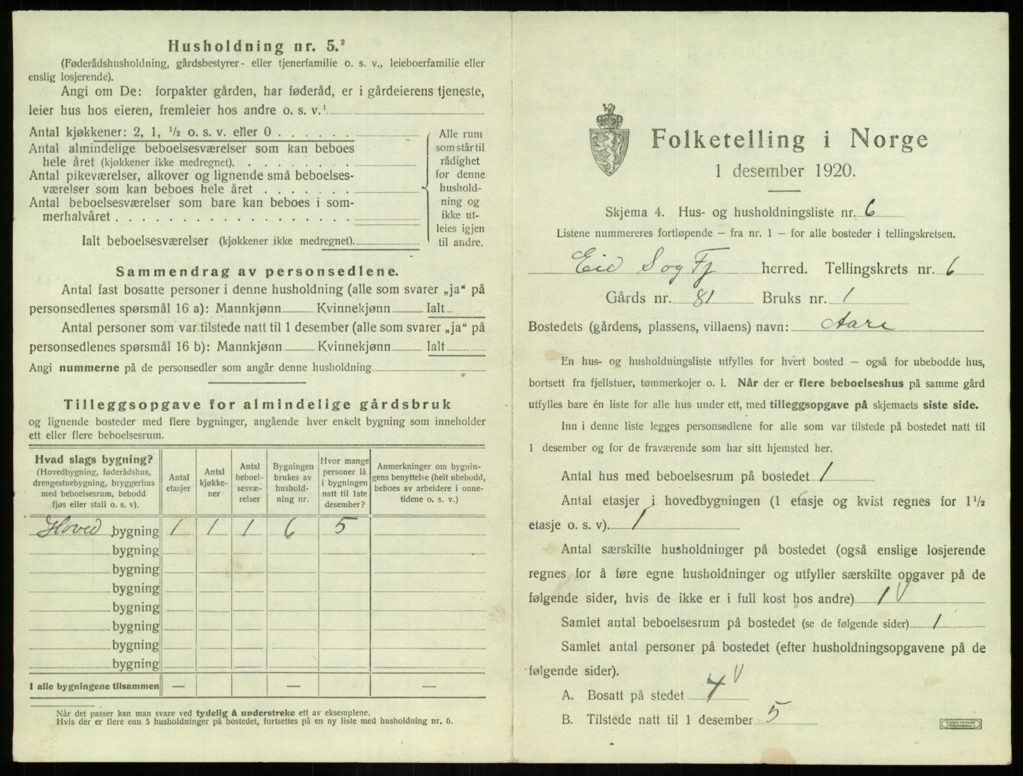 SAB, 1920 census for Eid, 1920, p. 330