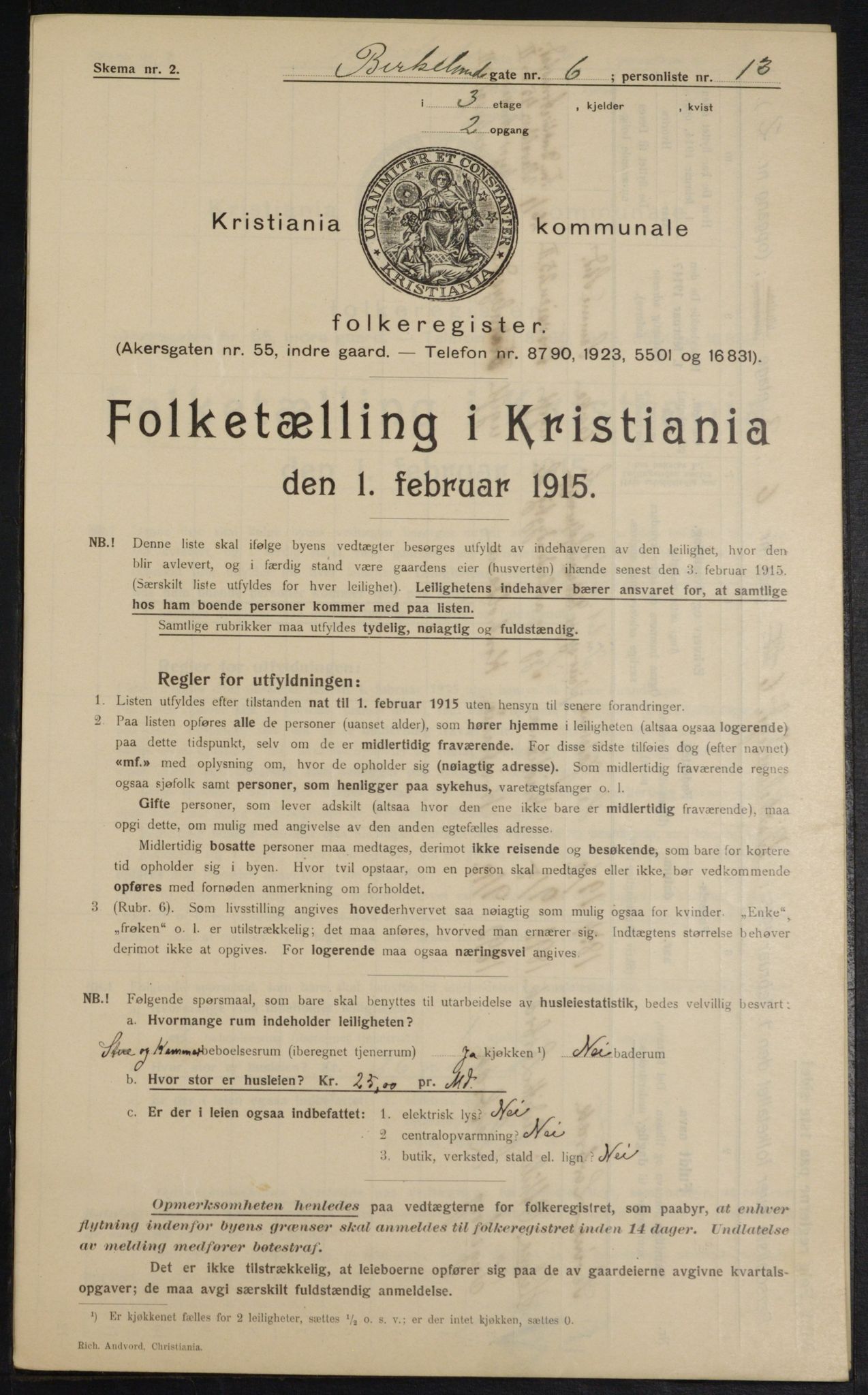 OBA, Municipal Census 1915 for Kristiania, 1915, p. 5207