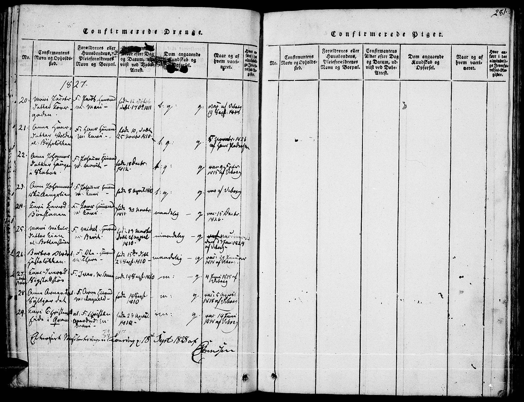 Fron prestekontor, SAH/PREST-078/H/Ha/Haa/L0002: Parish register (official) no. 2, 1816-1827, p. 281
