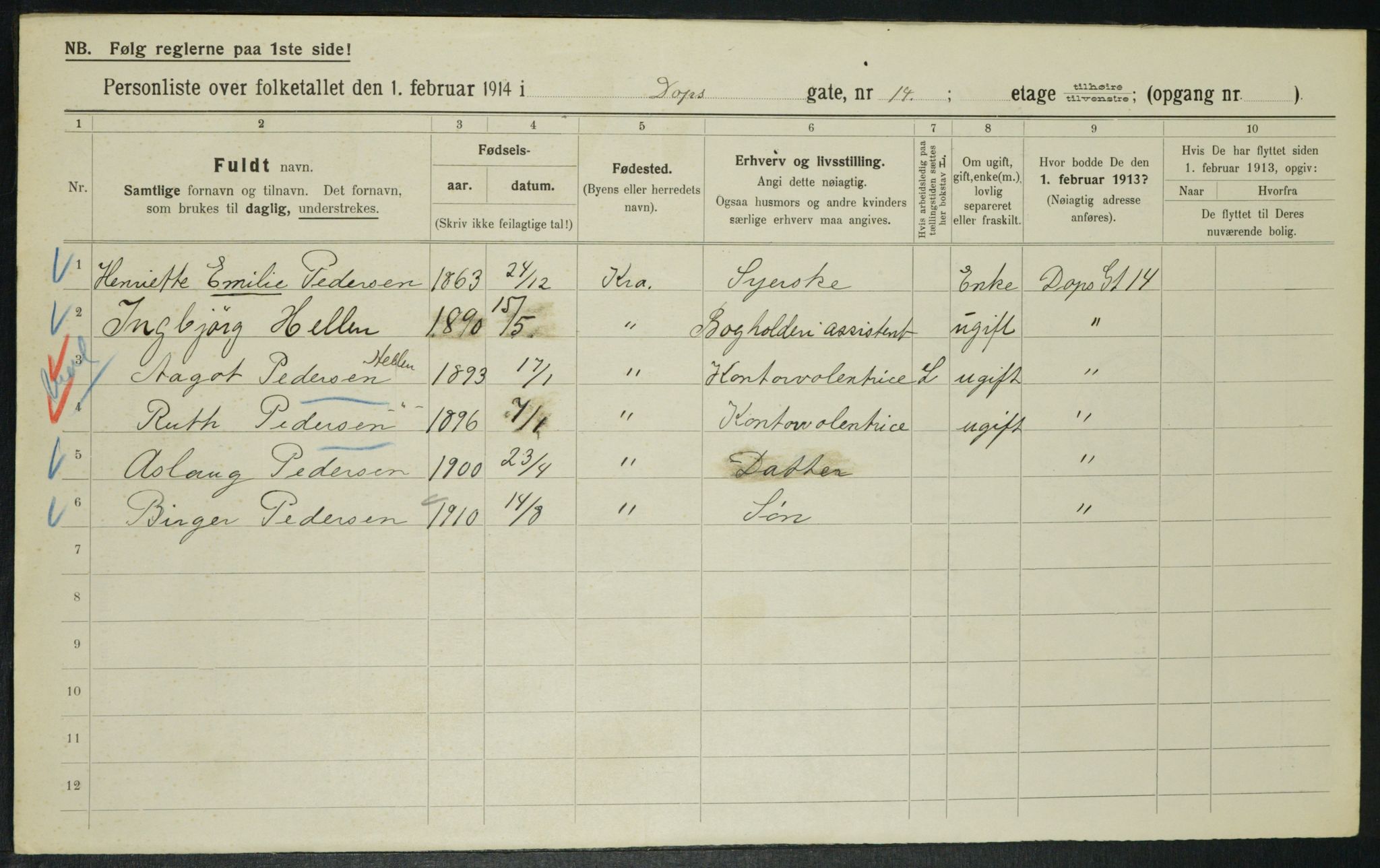 OBA, Municipal Census 1914 for Kristiania, 1914, p. 16168