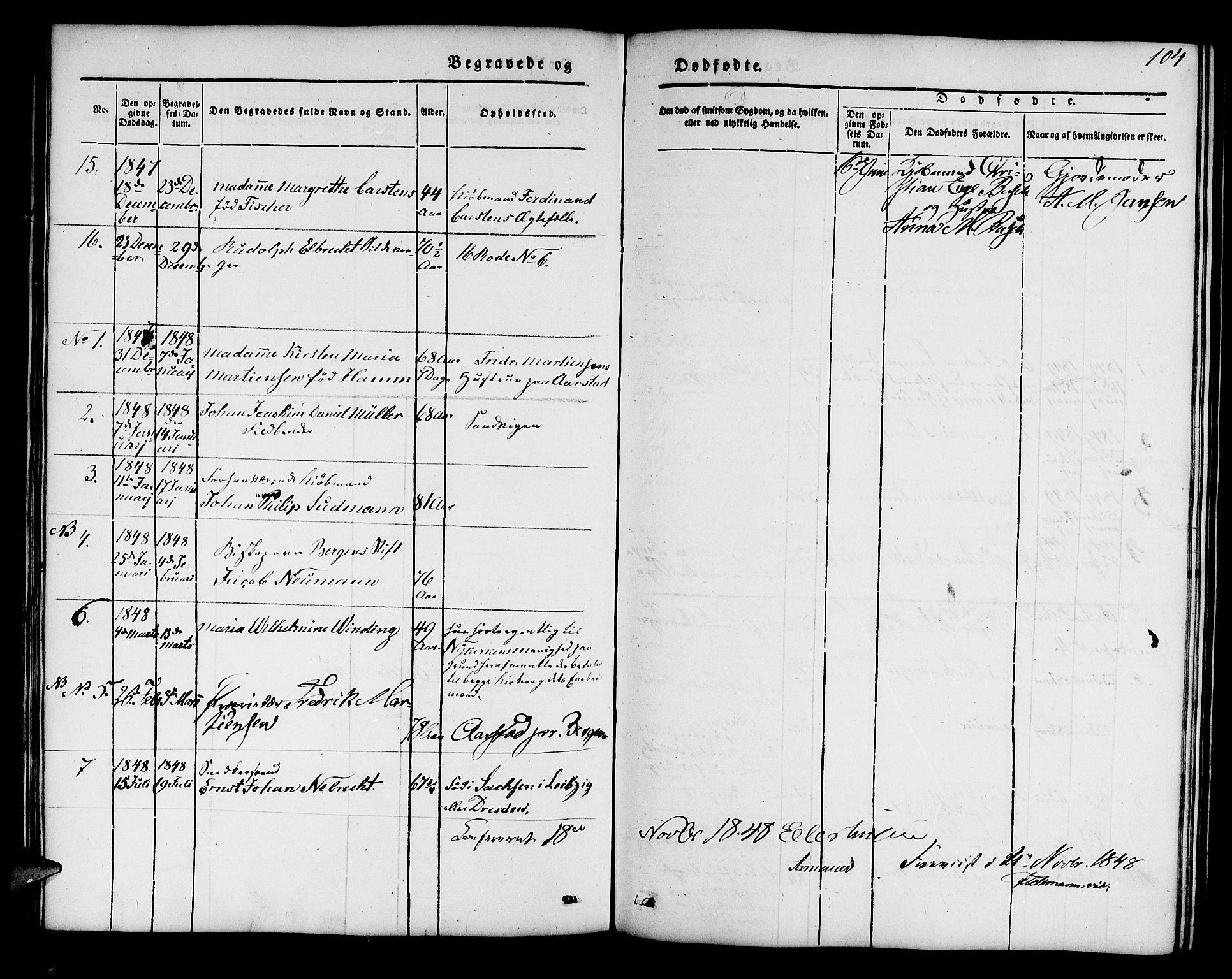 Mariakirken Sokneprestembete, SAB/A-76901/H/Hab/L0002: Parish register (copy) no. A 2, 1846-1862, p. 104