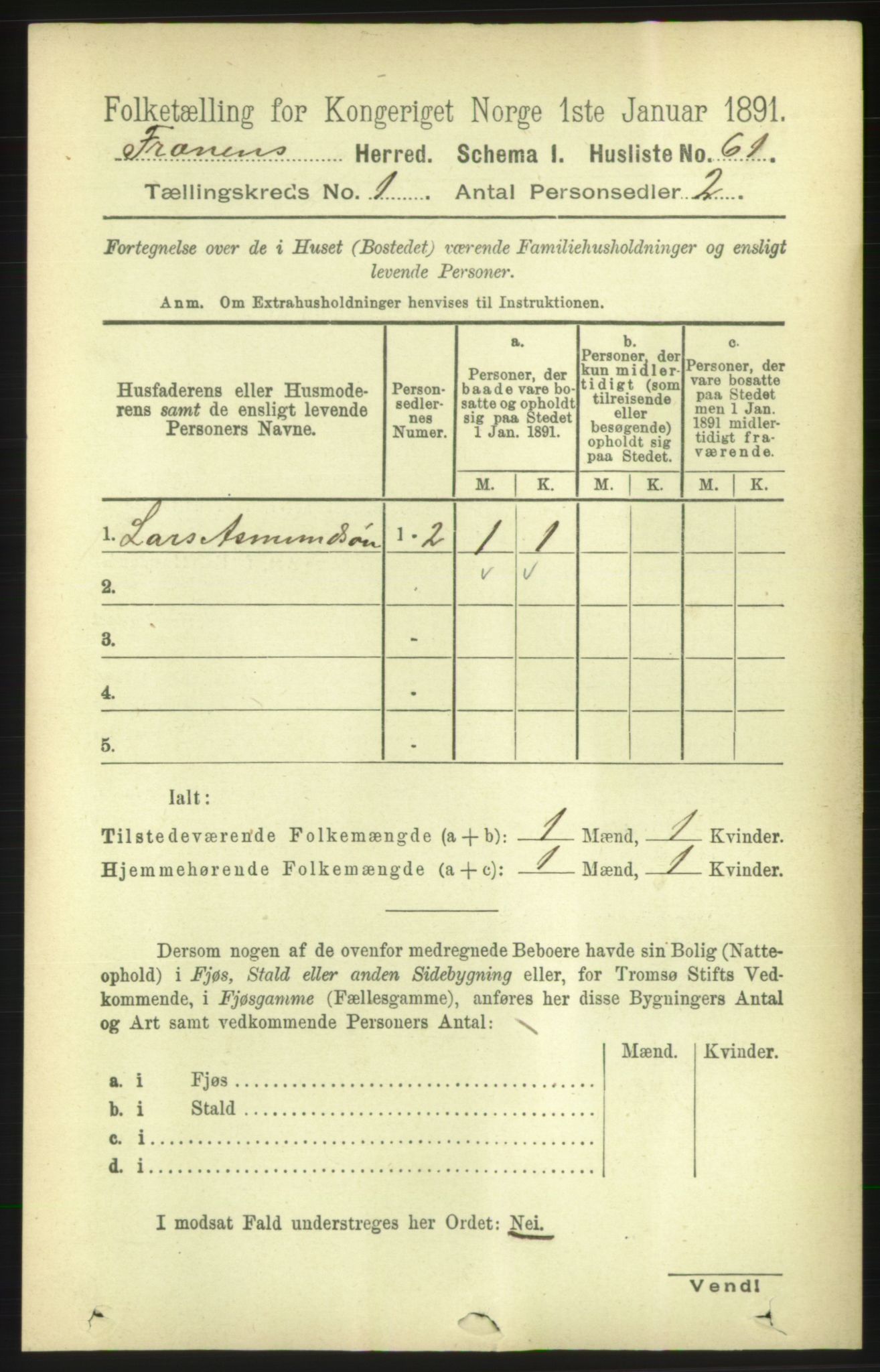 RA, 1891 census for 1548 Fræna, 1891, p. 84