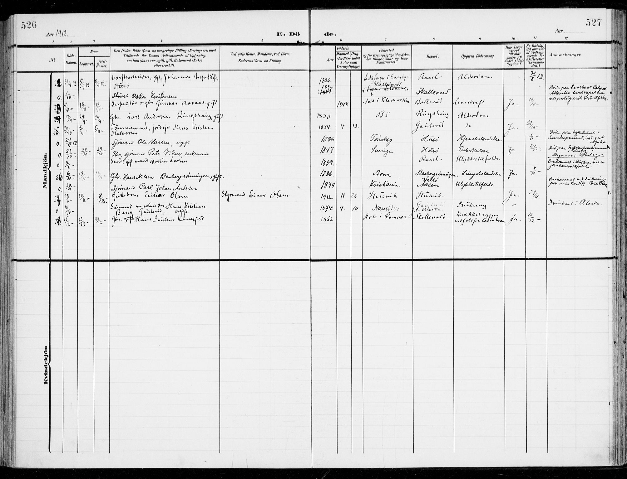 Sem kirkebøker, AV/SAKO-A-5/F/Fb/L0006: Parish register (official) no. II 6, 1905-1918, p. 526-527