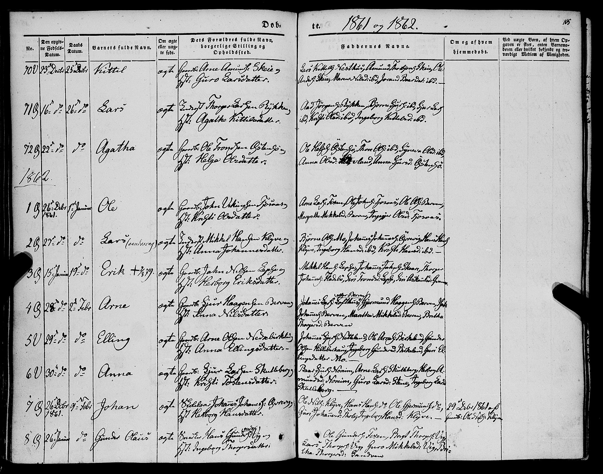 Kvam sokneprestembete, AV/SAB-A-76201/H/Haa: Parish register (official) no. A 8, 1844-1863, p. 105