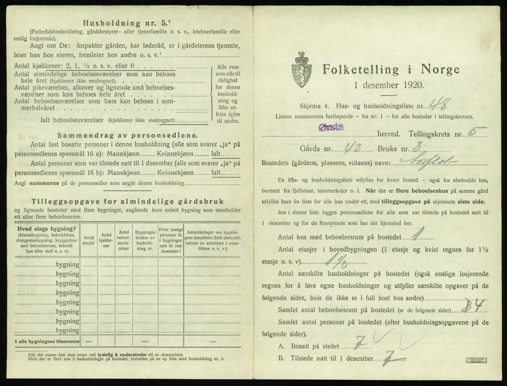 SAT, 1920 census for Ørsta, 1920, p. 598