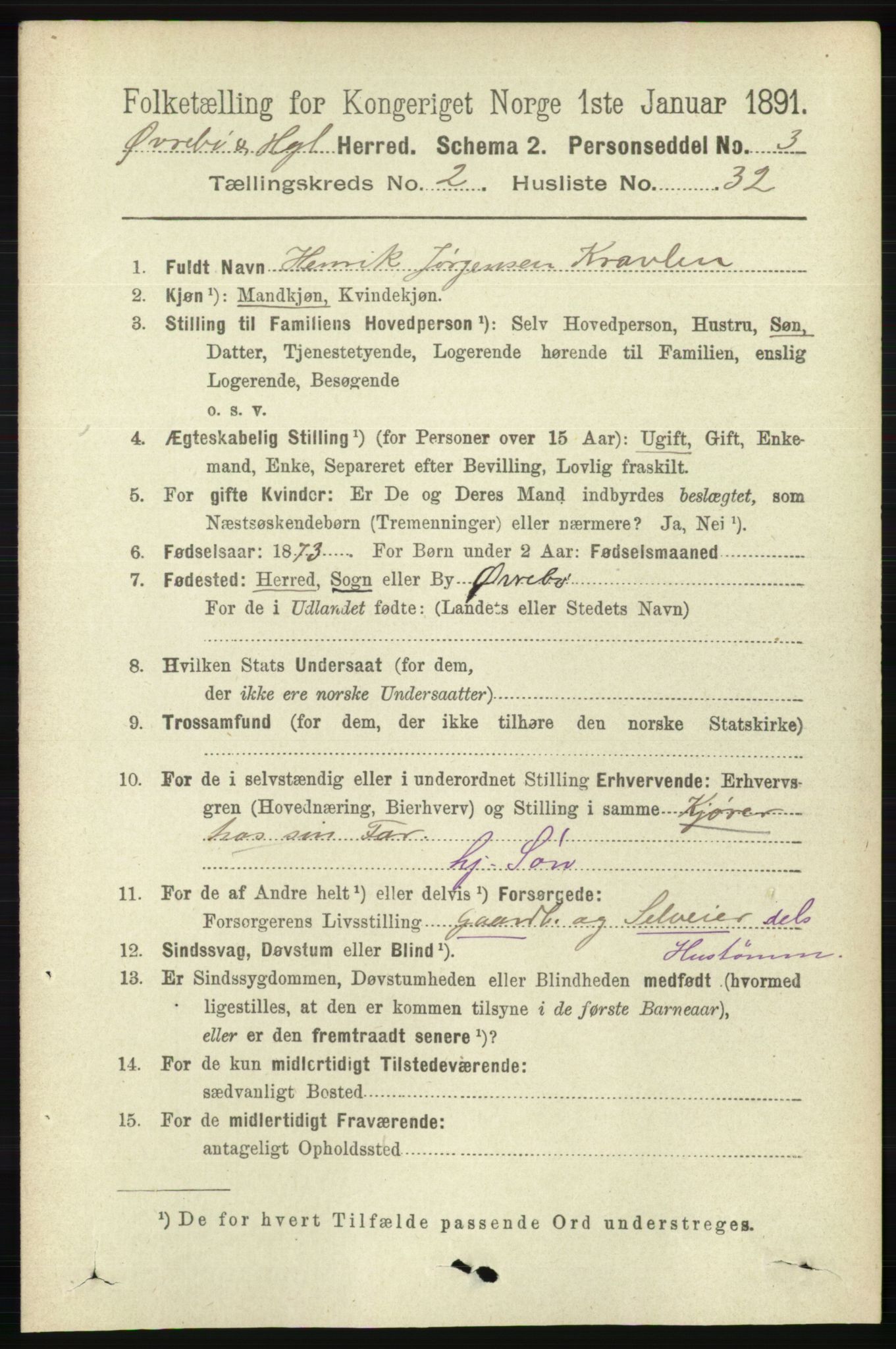 RA, 1891 census for 1016 Øvrebø og Hægeland, 1891, p. 479