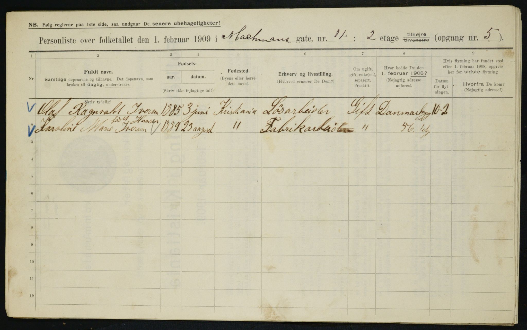 OBA, Municipal Census 1909 for Kristiania, 1909, p. 58773