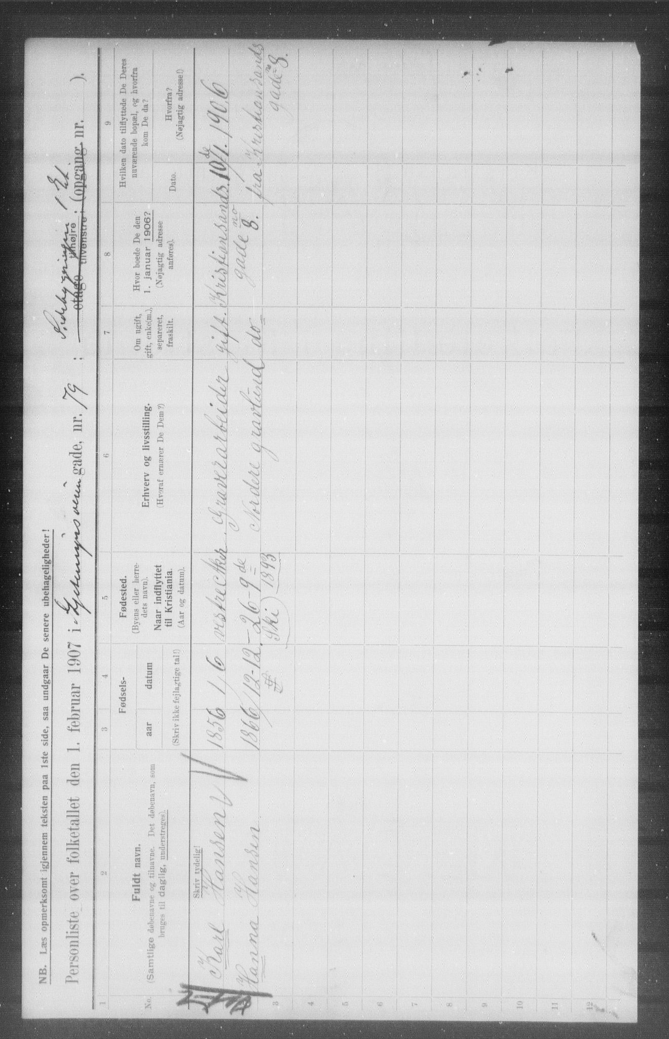 OBA, Municipal Census 1907 for Kristiania, 1907, p. 14819