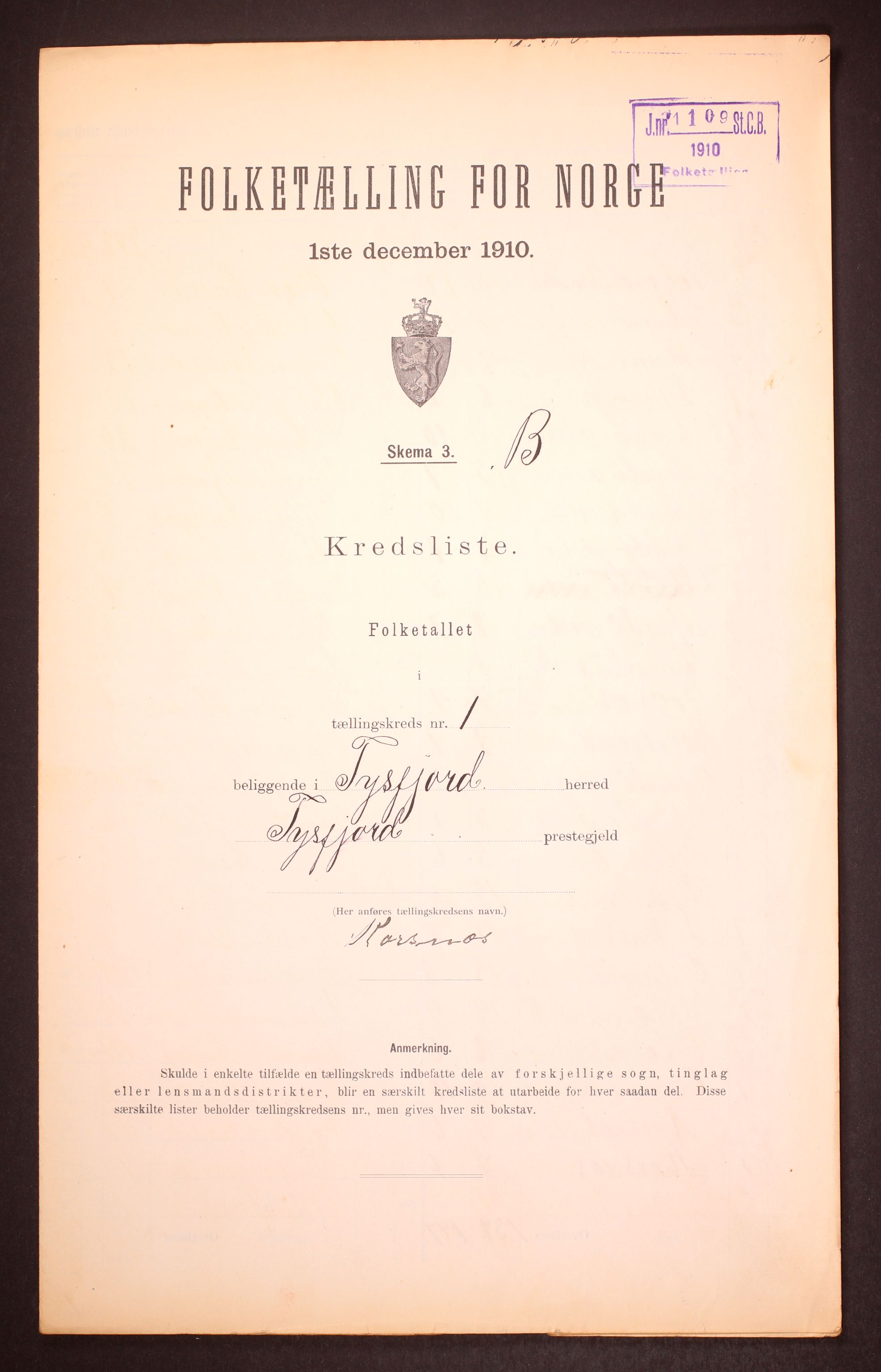 RA, 1910 census for Tysfjord, 1910, p. 8