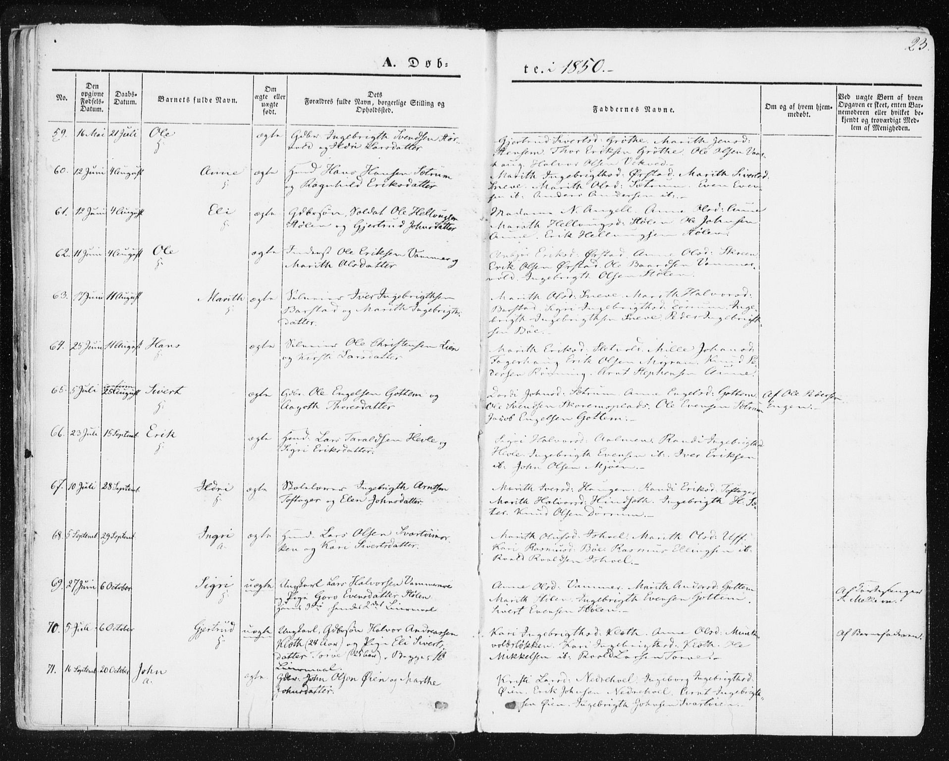 Ministerialprotokoller, klokkerbøker og fødselsregistre - Sør-Trøndelag, AV/SAT-A-1456/678/L0899: Parish register (official) no. 678A08, 1848-1872, p. 23