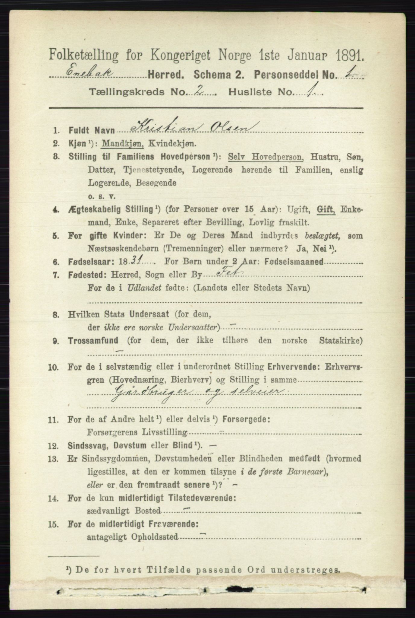 RA, 1891 census for 0229 Enebakk, 1891, p. 768