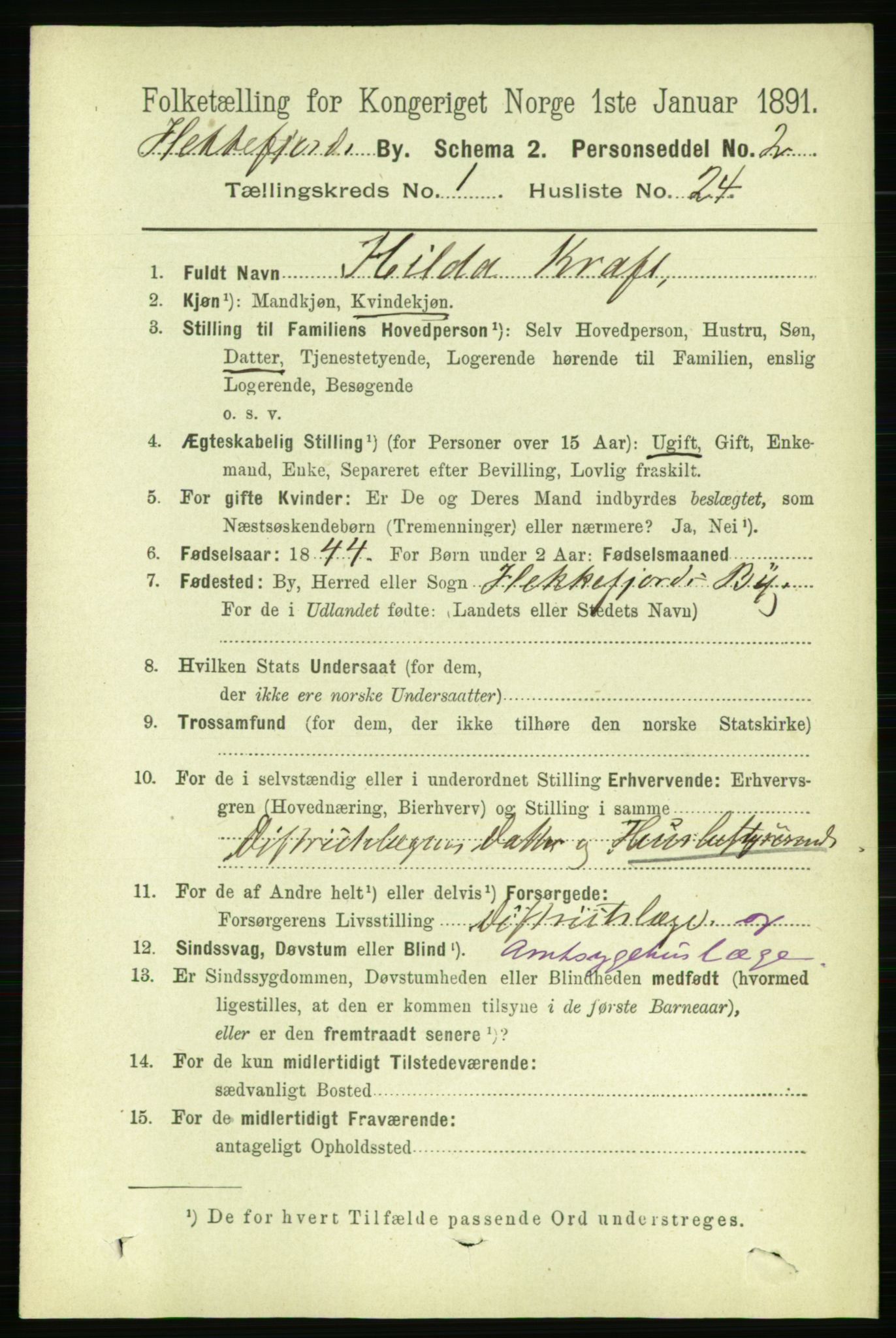 RA, 1891 census for 1004 Flekkefjord, 1891, p. 828