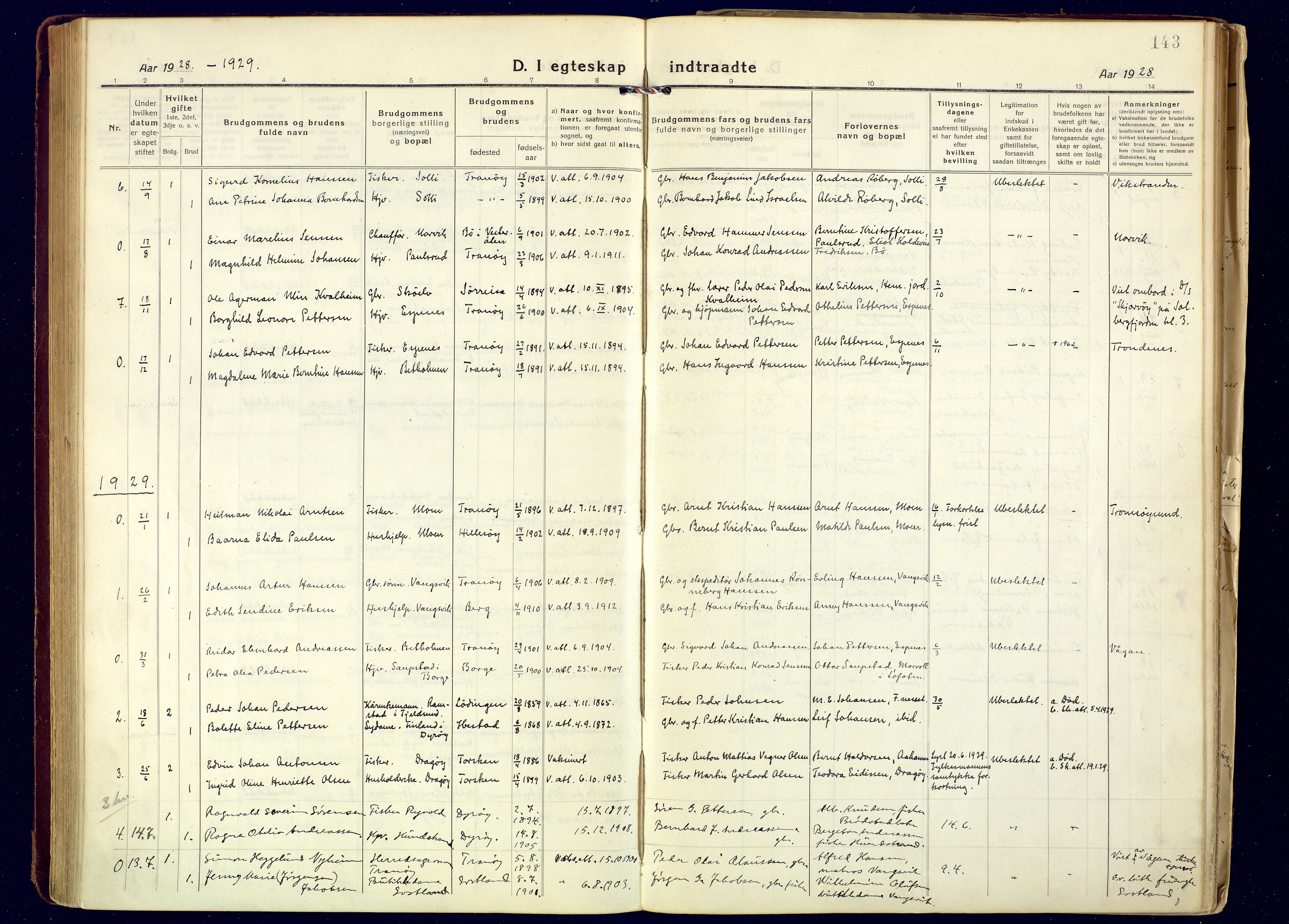 Tranøy sokneprestkontor, SATØ/S-1313/I/Ia/Iaa/L0016kirke: Parish register (official) no. 16, 1919-1932, p. 143