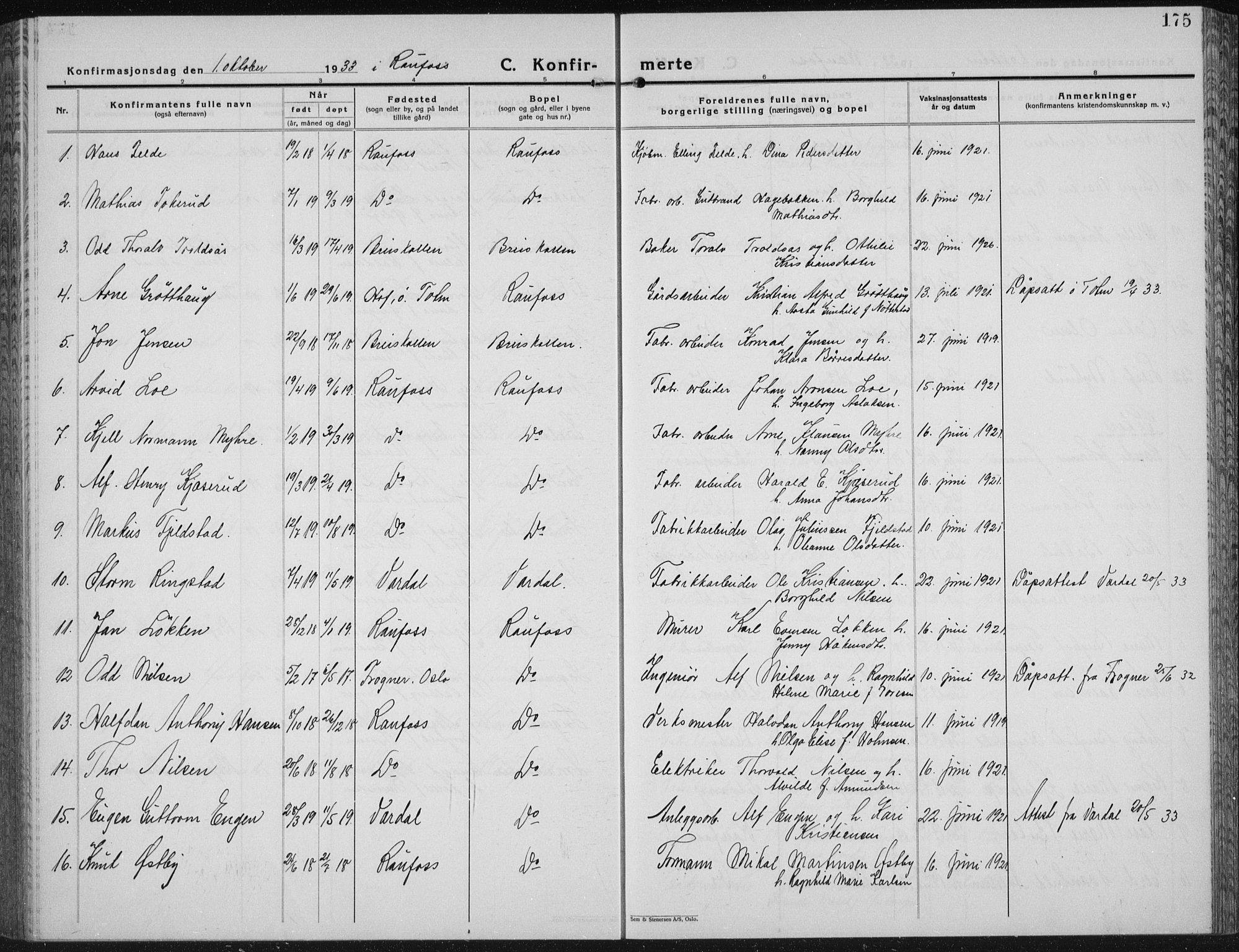 Vestre Toten prestekontor, SAH/PREST-108/H/Ha/Hab/L0018: Parish register (copy) no. 18, 1928-1941, p. 175