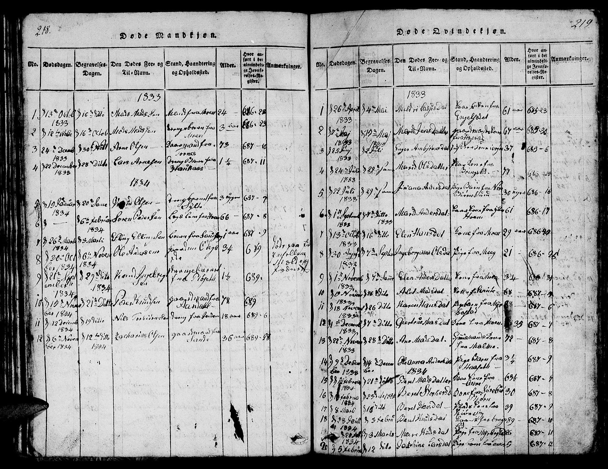 Ministerialprotokoller, klokkerbøker og fødselsregistre - Møre og Romsdal, AV/SAT-A-1454/565/L0752: Parish register (copy) no. 565C01, 1817-1844, p. 218-219