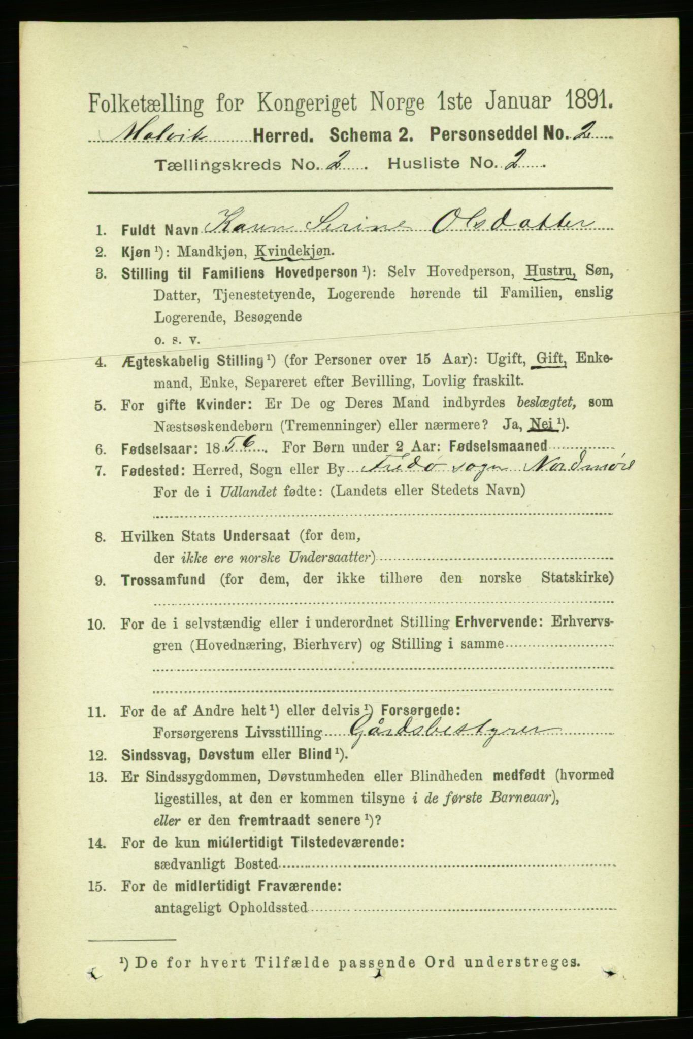 RA, 1891 census for 1663 Malvik, 1891, p. 764