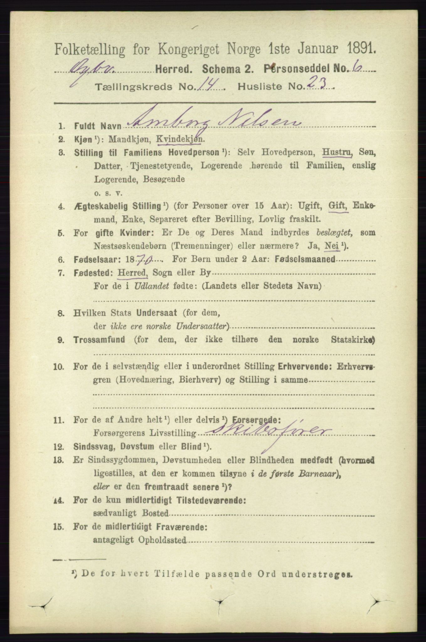 RA, 1891 census for 0915 Dypvåg, 1891, p. 5882