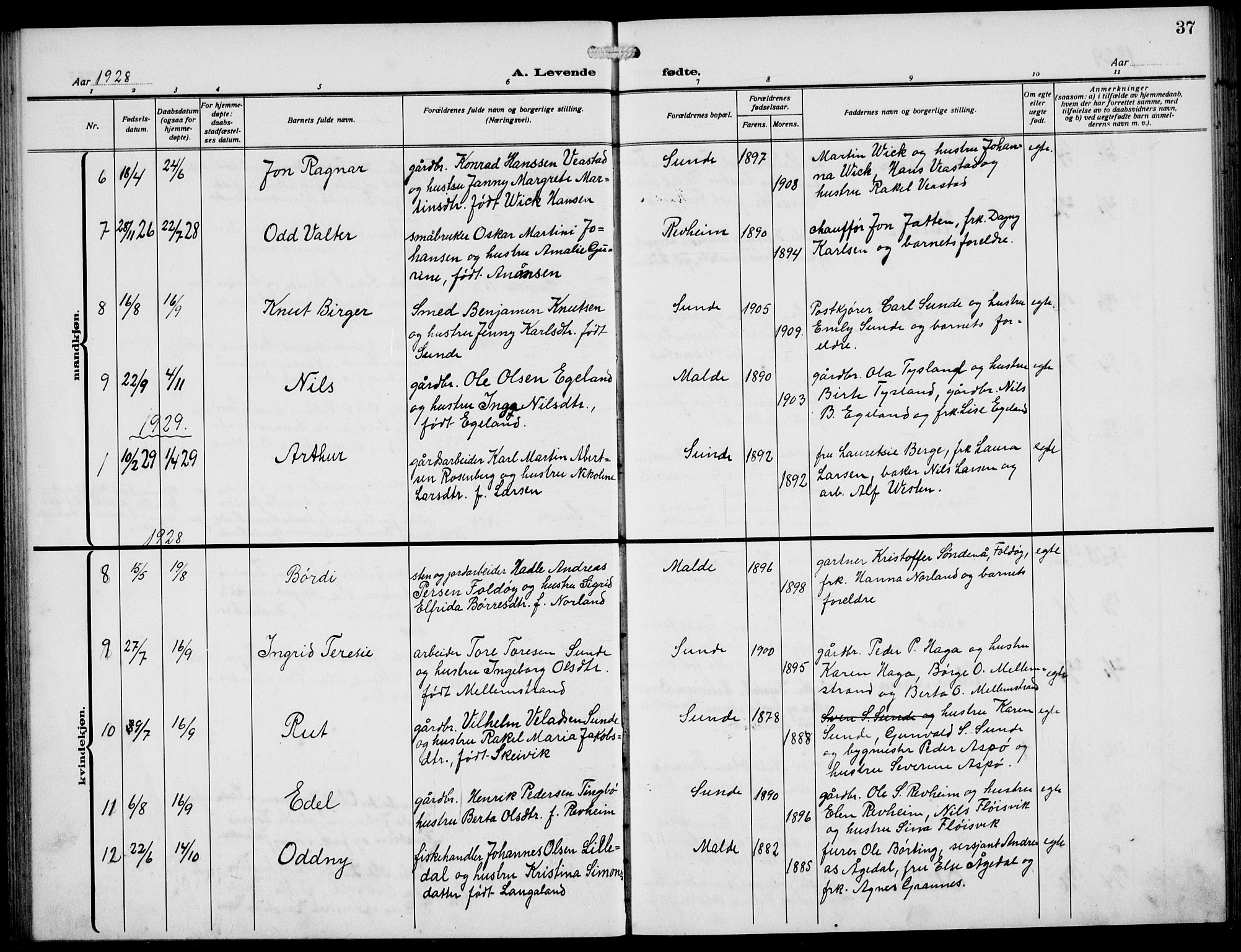 Håland sokneprestkontor, AV/SAST-A-101802/002/A/L0001: Parish register (copy) no. B 6, 1914-1940, p. 37