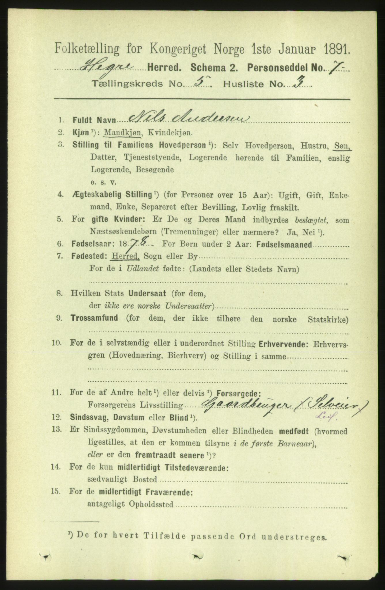 RA, 1891 census for 1712 Hegra, 1891, p. 2027
